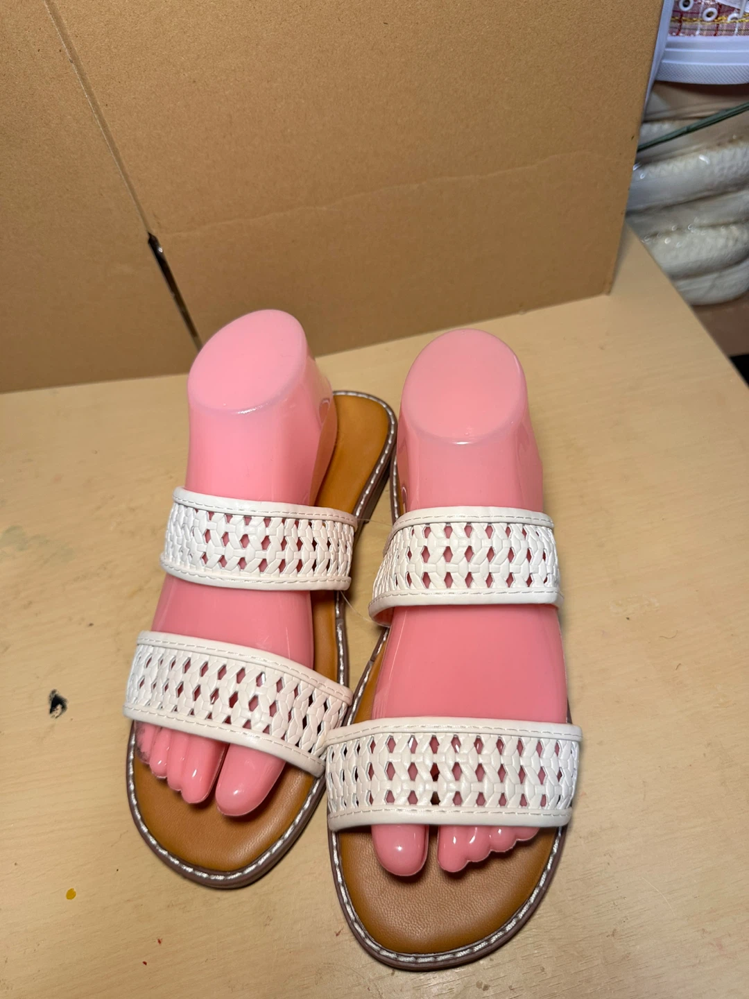 Women's White Woven Strap Slide Sandals - photo 2