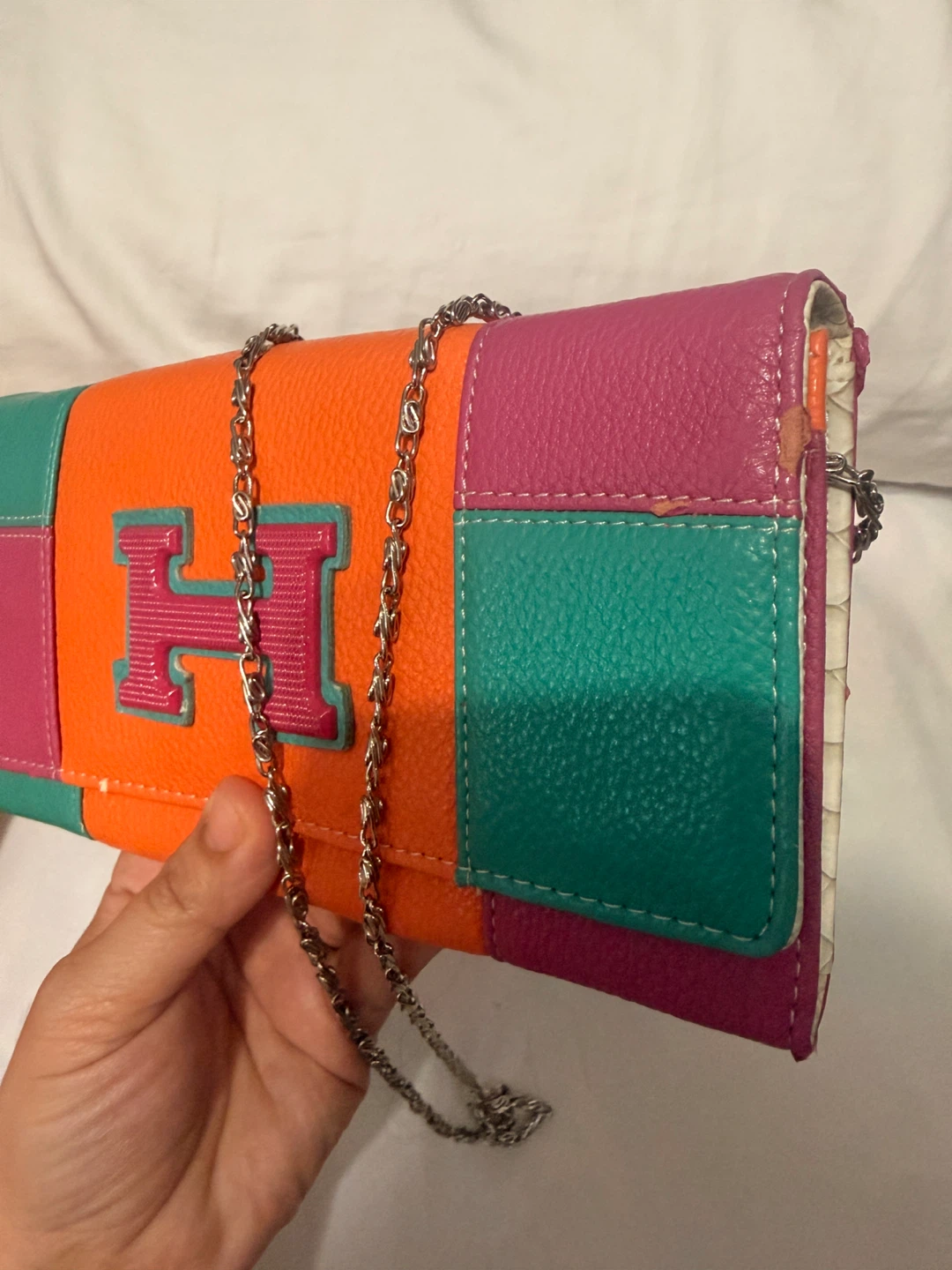 Colourful Patchwork Clutch Wallet with Chain Strap - photo 2