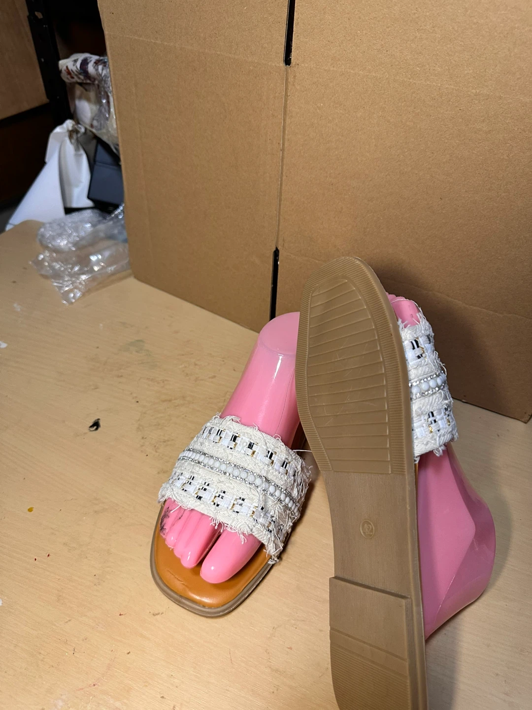 White and Black Embellished Slide Sandals - photo 3