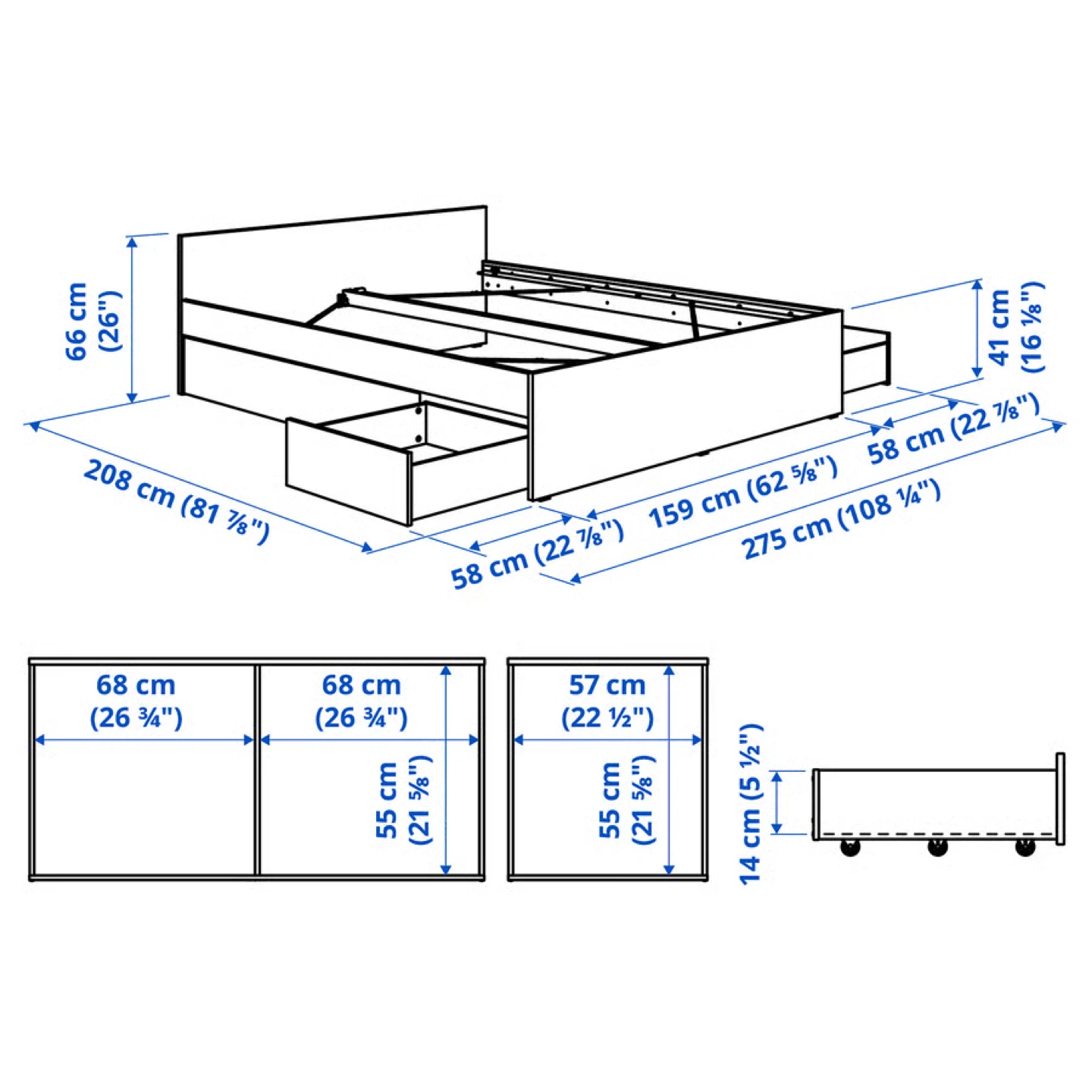 IKEA White Bed Frame with Storage Drawers - photo 4