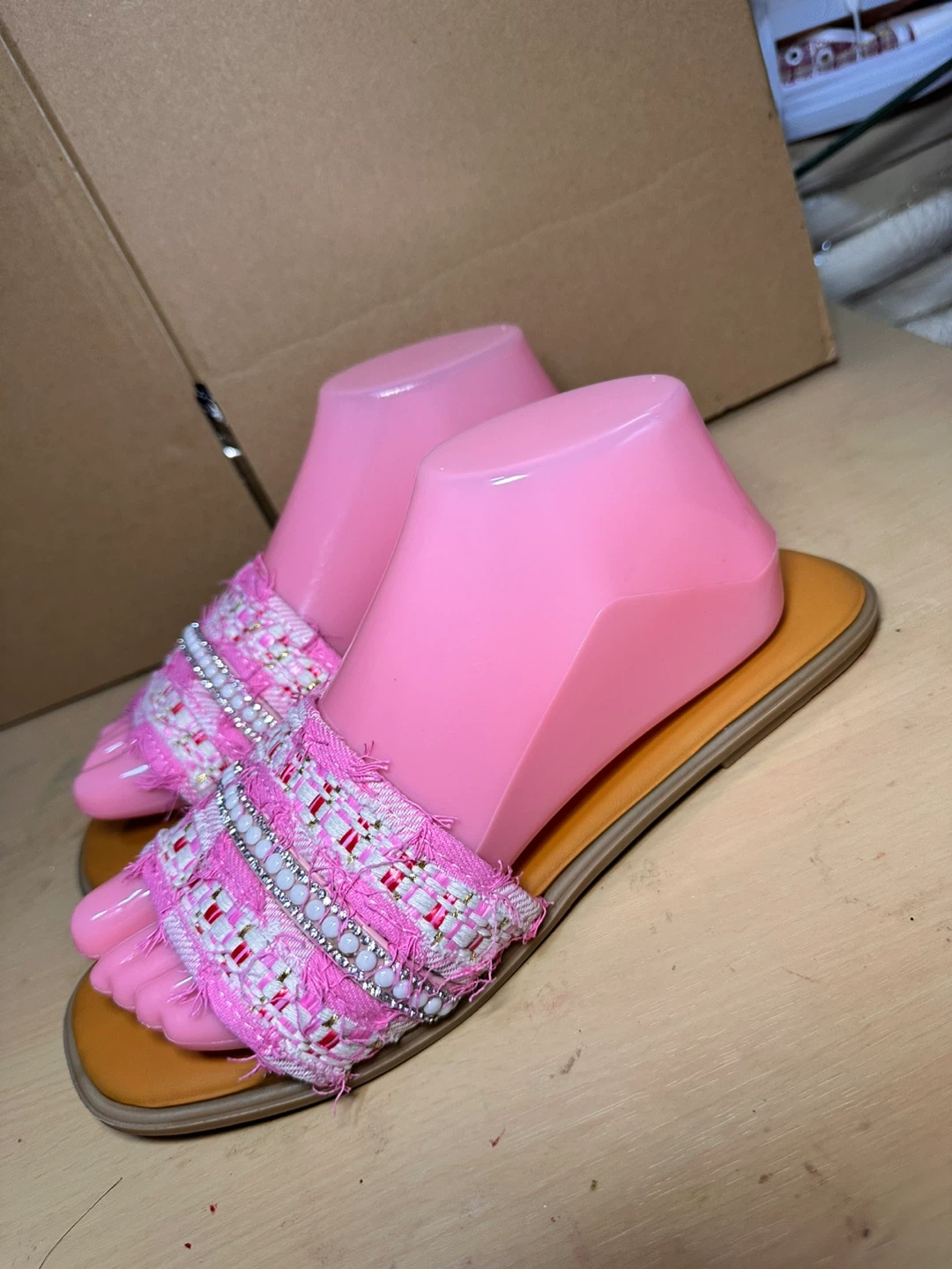 Pink Embellished Slide Sandals