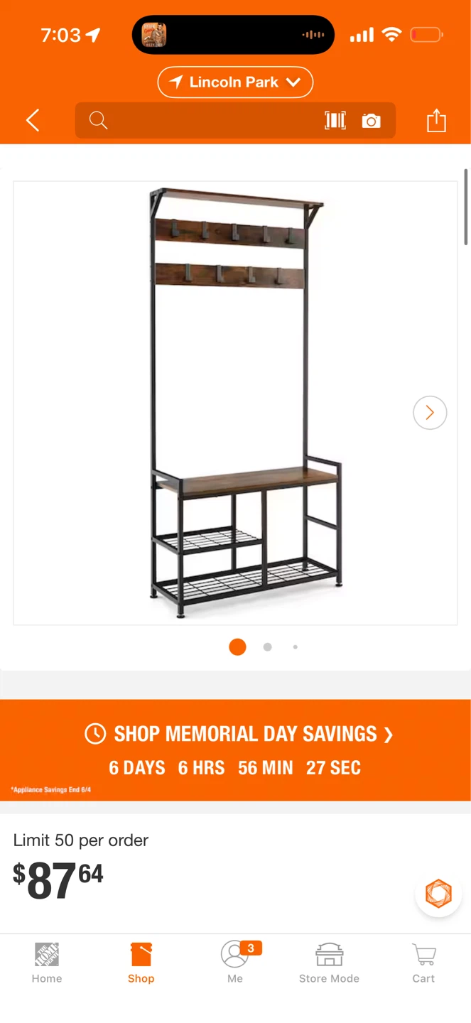 Industrial Hall Tree Coat Rack with Shoe Bench - photo 3