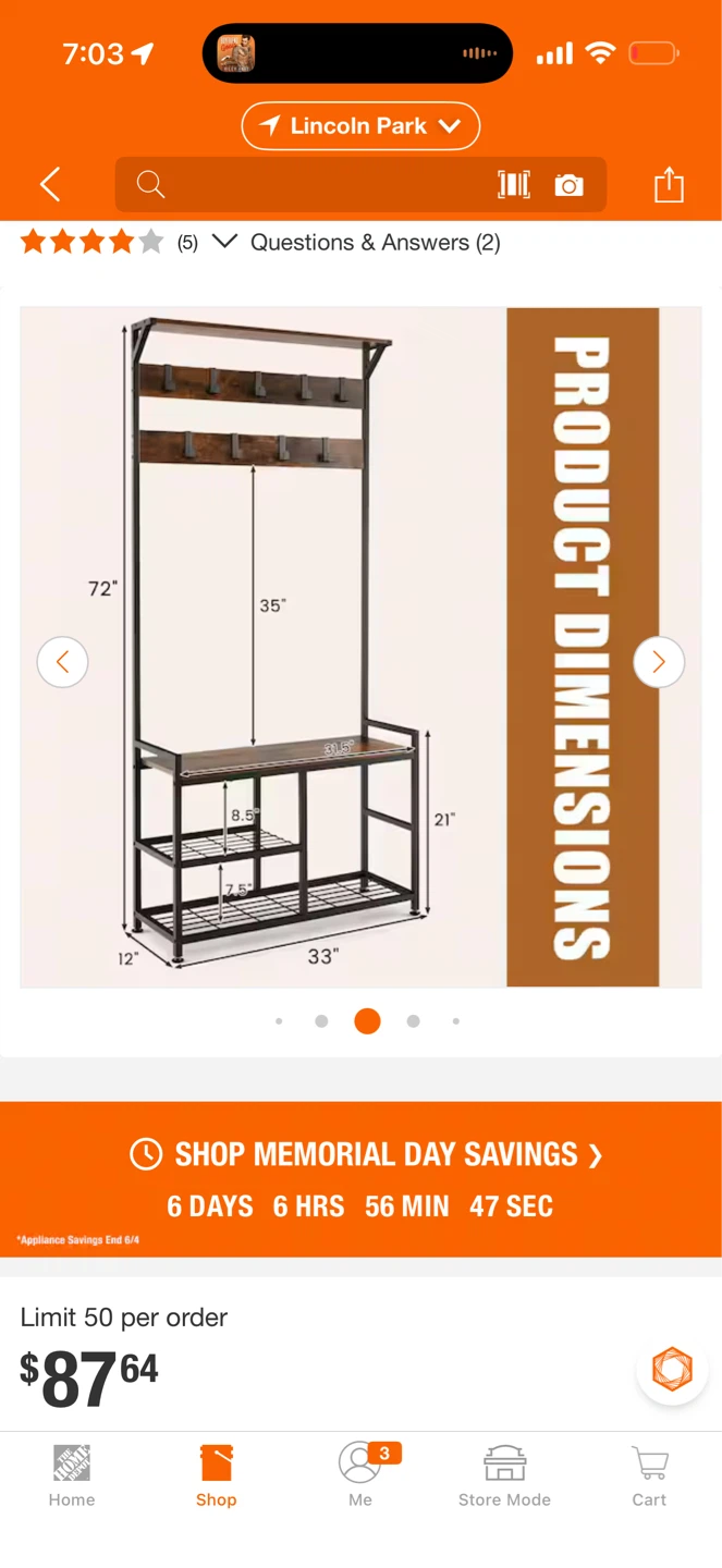 Industrial Hall Tree Coat Rack with Shoe Bench - photo 2
