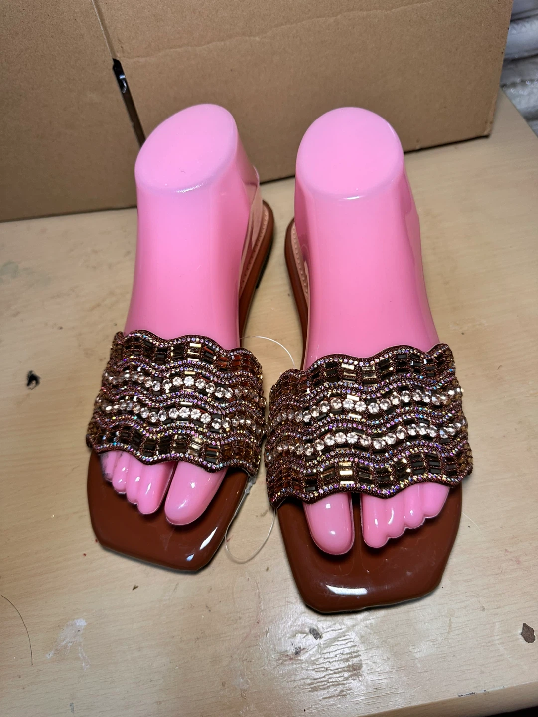 Embellished Brown Square Toe Flat Sandals - photo 2