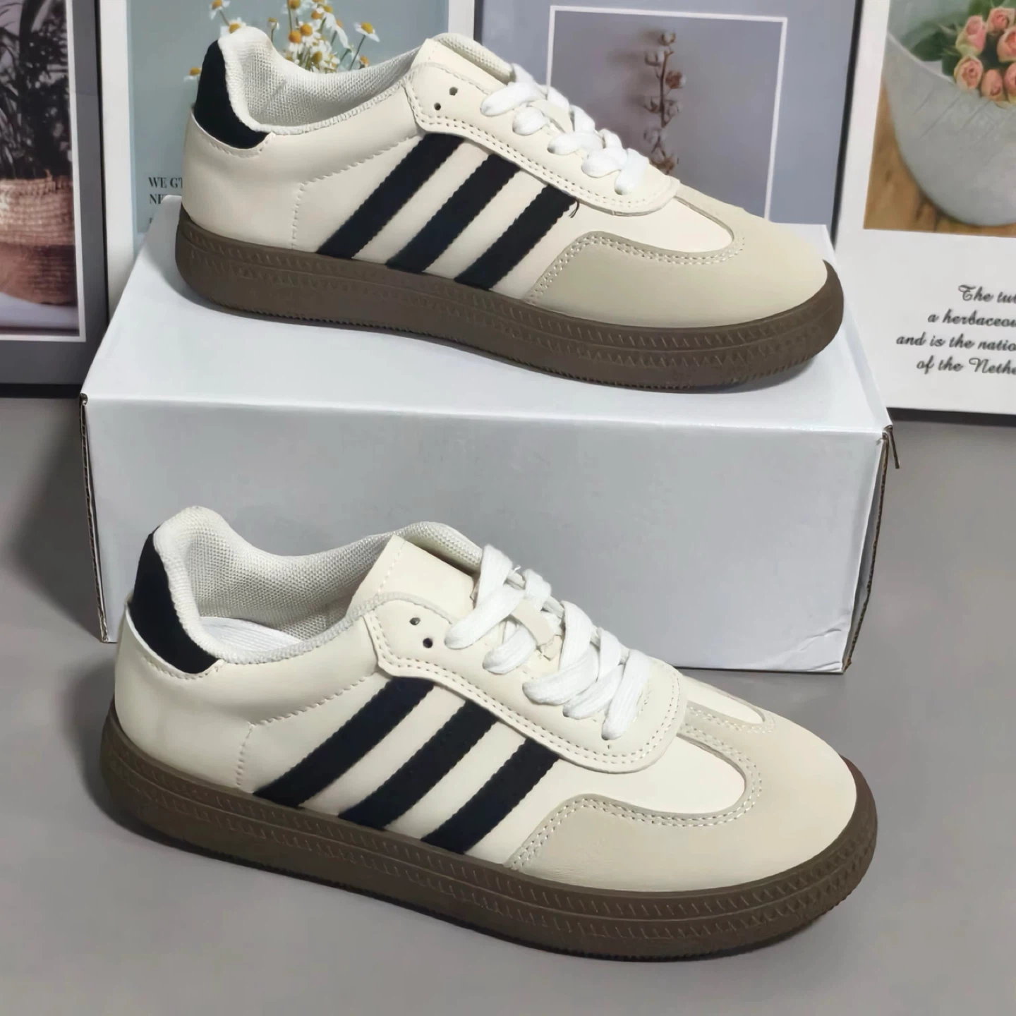 Cream Black Gum" Sneakers