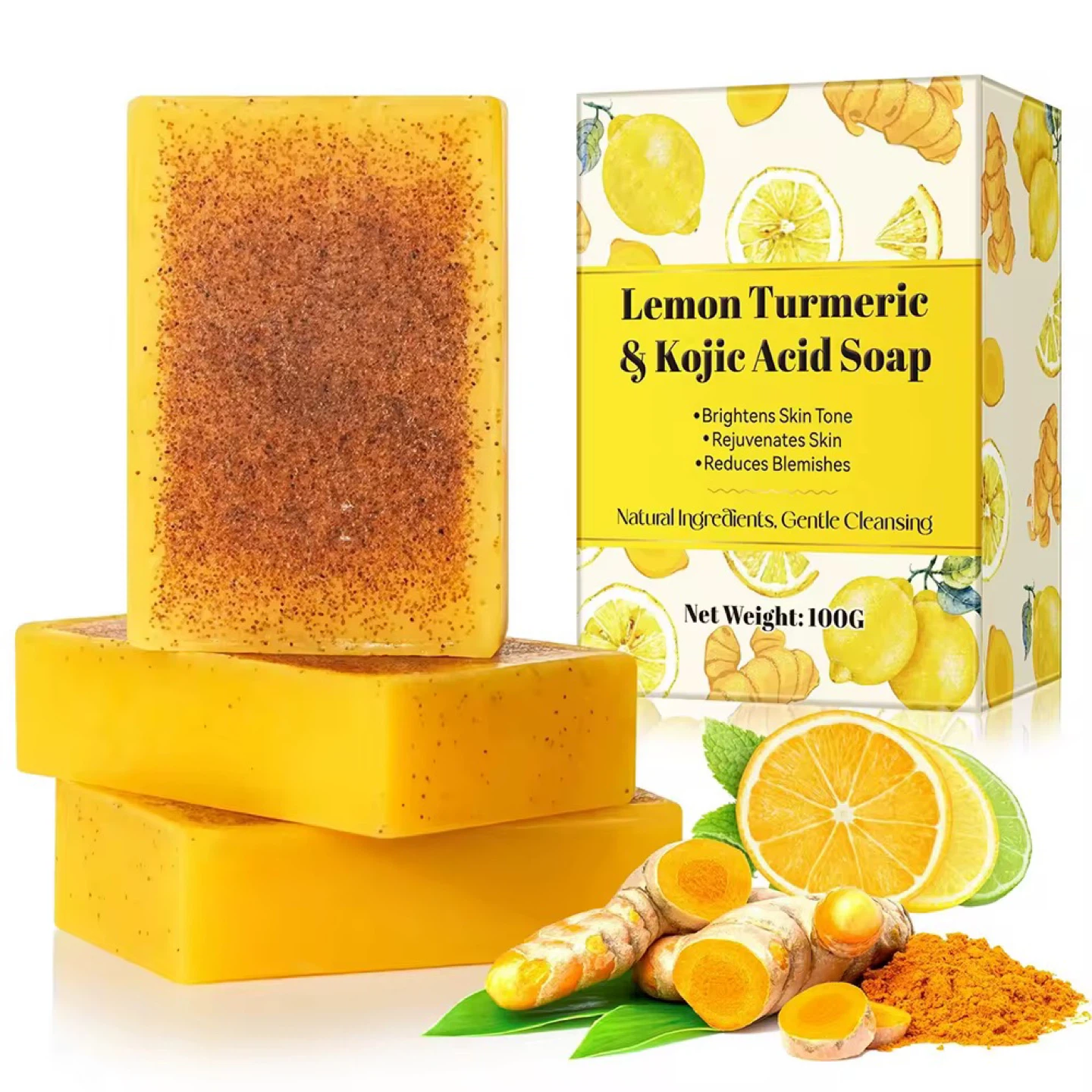 6 bar Lemon Turmeric & Kojic Acid Soap - 100g Bars