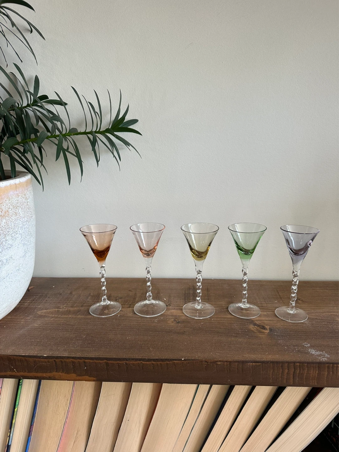 Set of 5 Coloured Vintage Cordial Glasses
