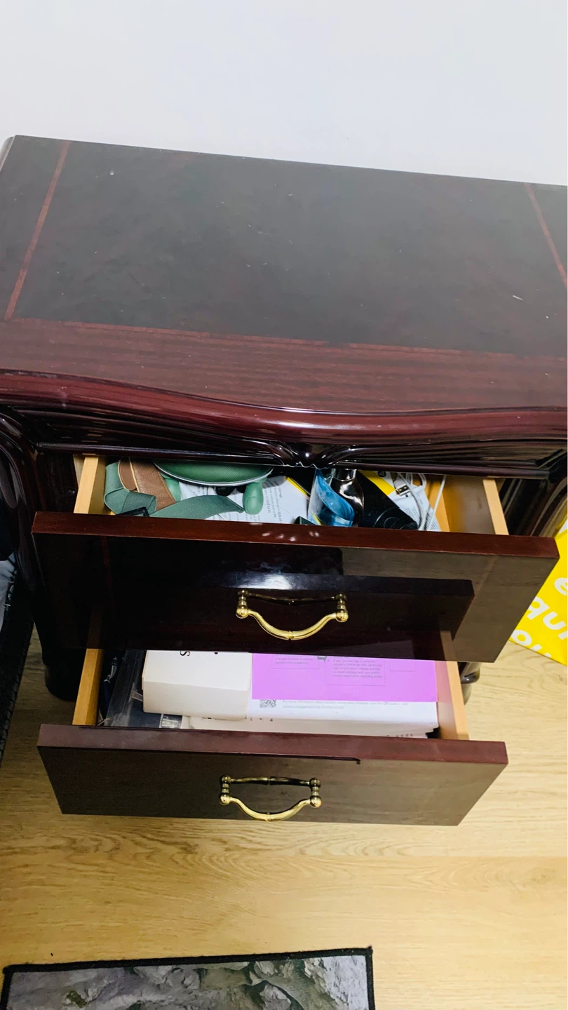 Dark Wood Nightstand with Two Drawers - photo 2