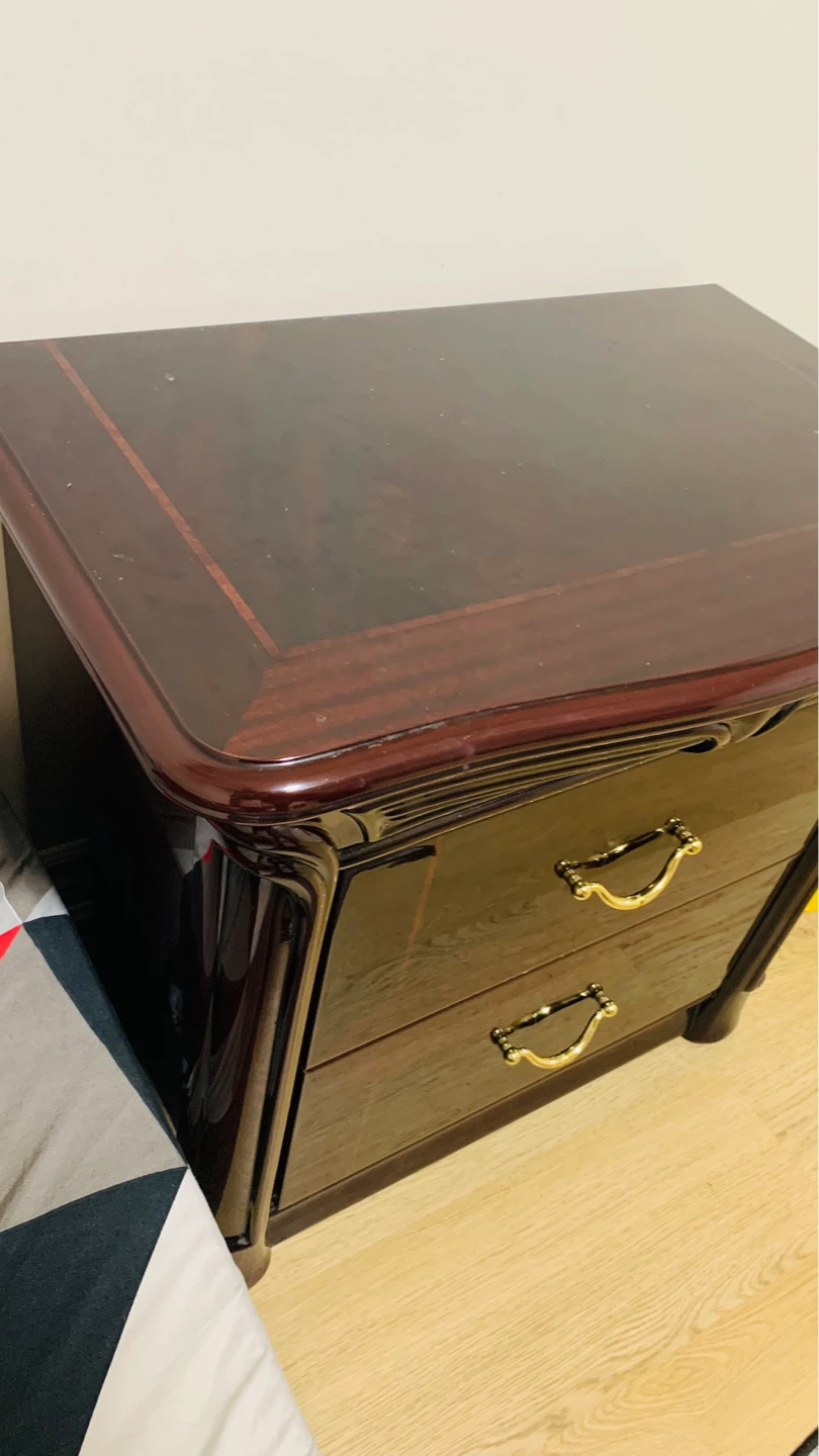 Dark Wood Nightstand with Two Drawers