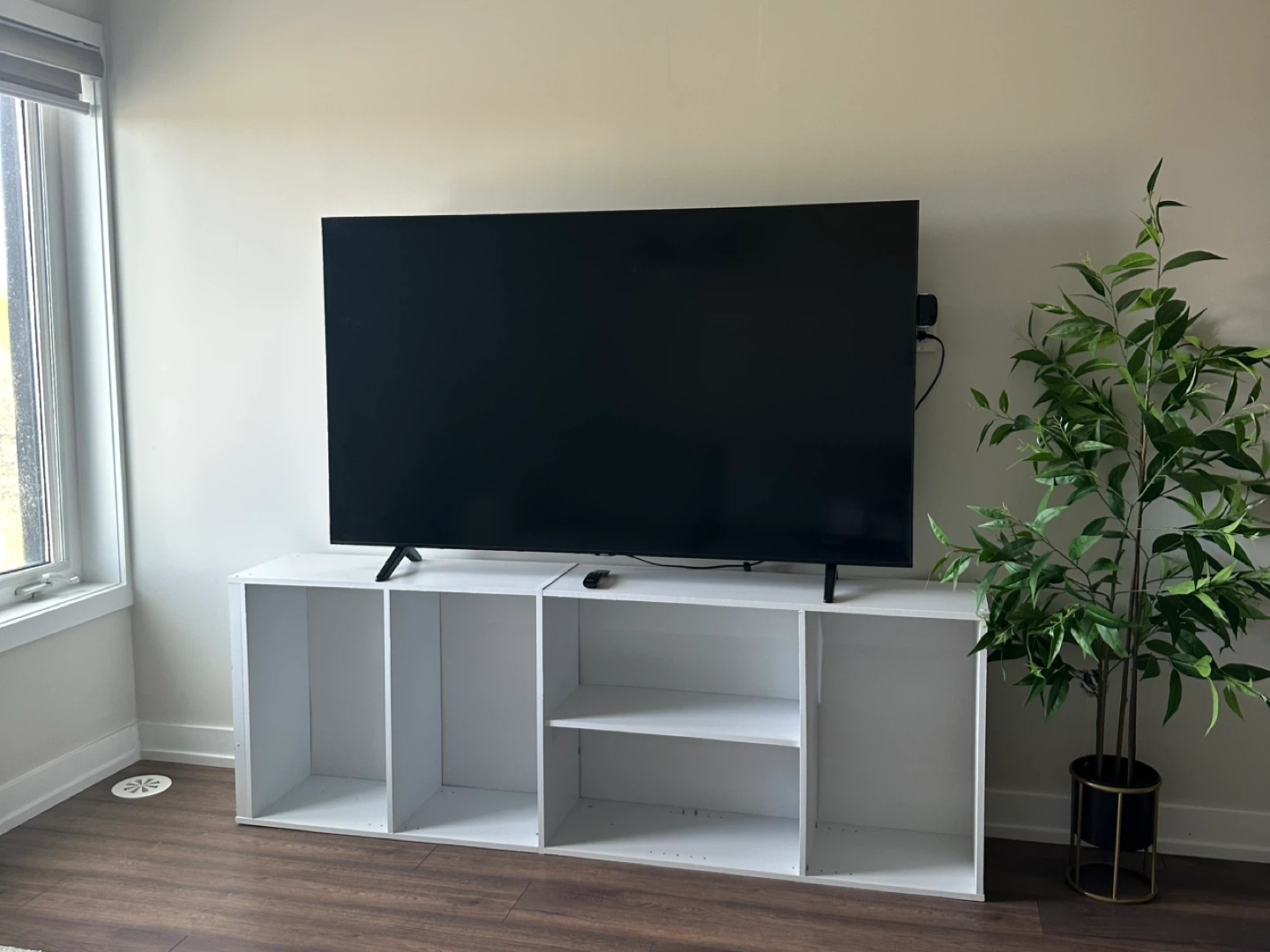 65 inch Samsung smart tv White Media Console with Shelves
