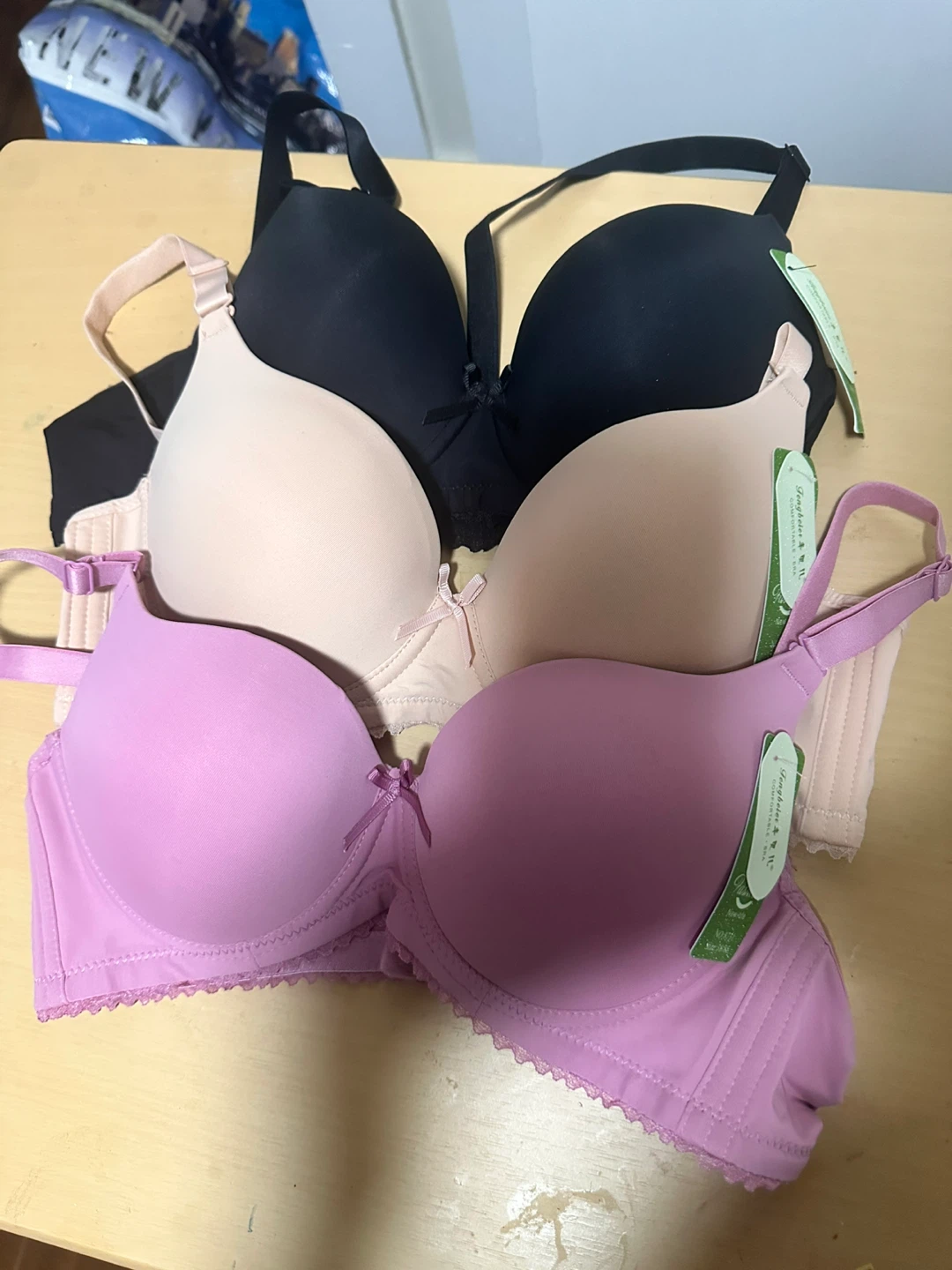 3 Pack Women's Padded Push-Up Bras - Black, Nude, Purple