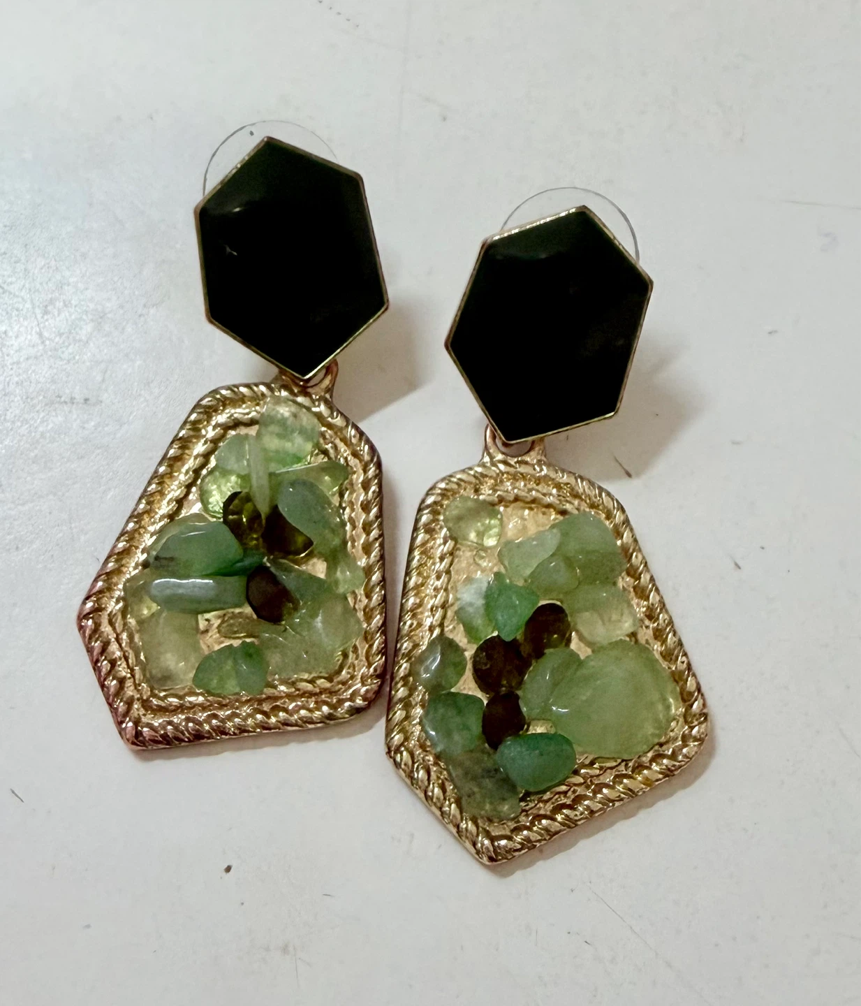 Green Stone Drop Earrings