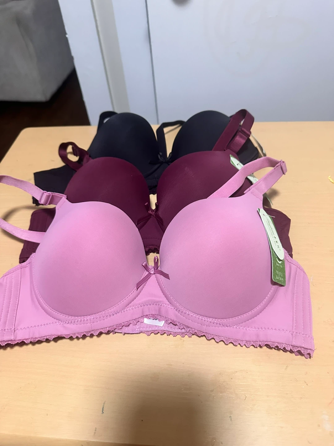 Set of 3 Bras - Pink, Burgundy, Black