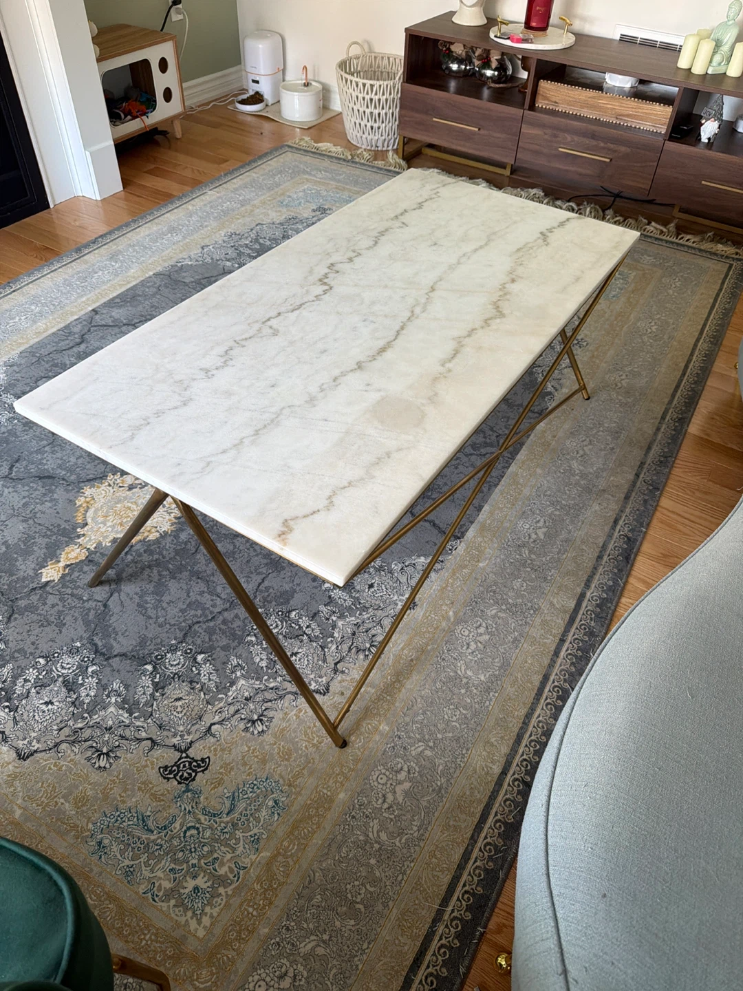 Marble Top Coffee Table with Gold Legs
