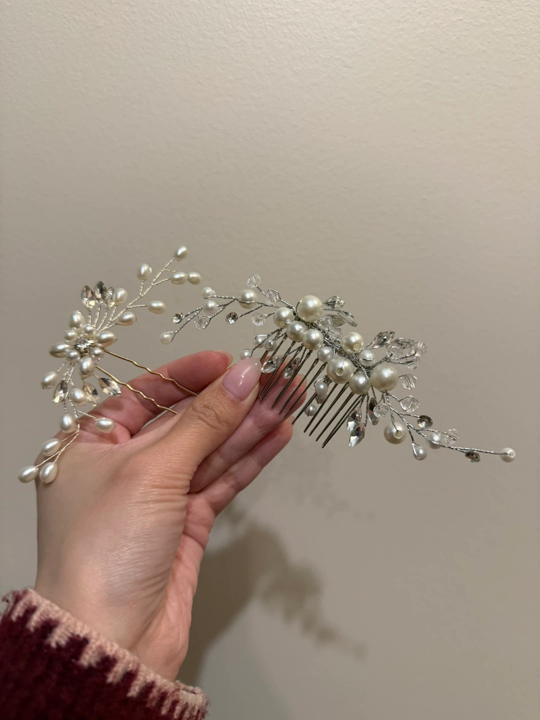 2x Pearl and Crystal Hair Comb