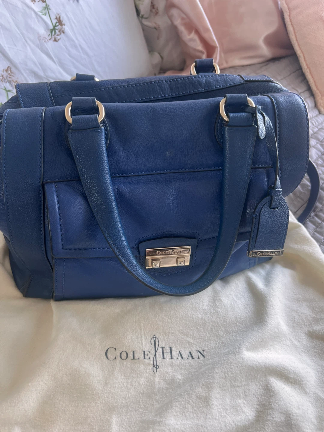 Cole Haan Blue Leather Satchel Handbag