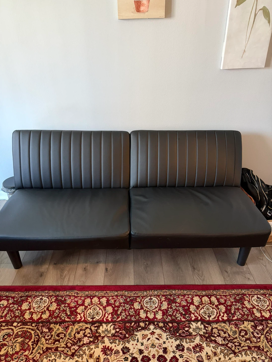 Black Faux Leather Futon Sofa