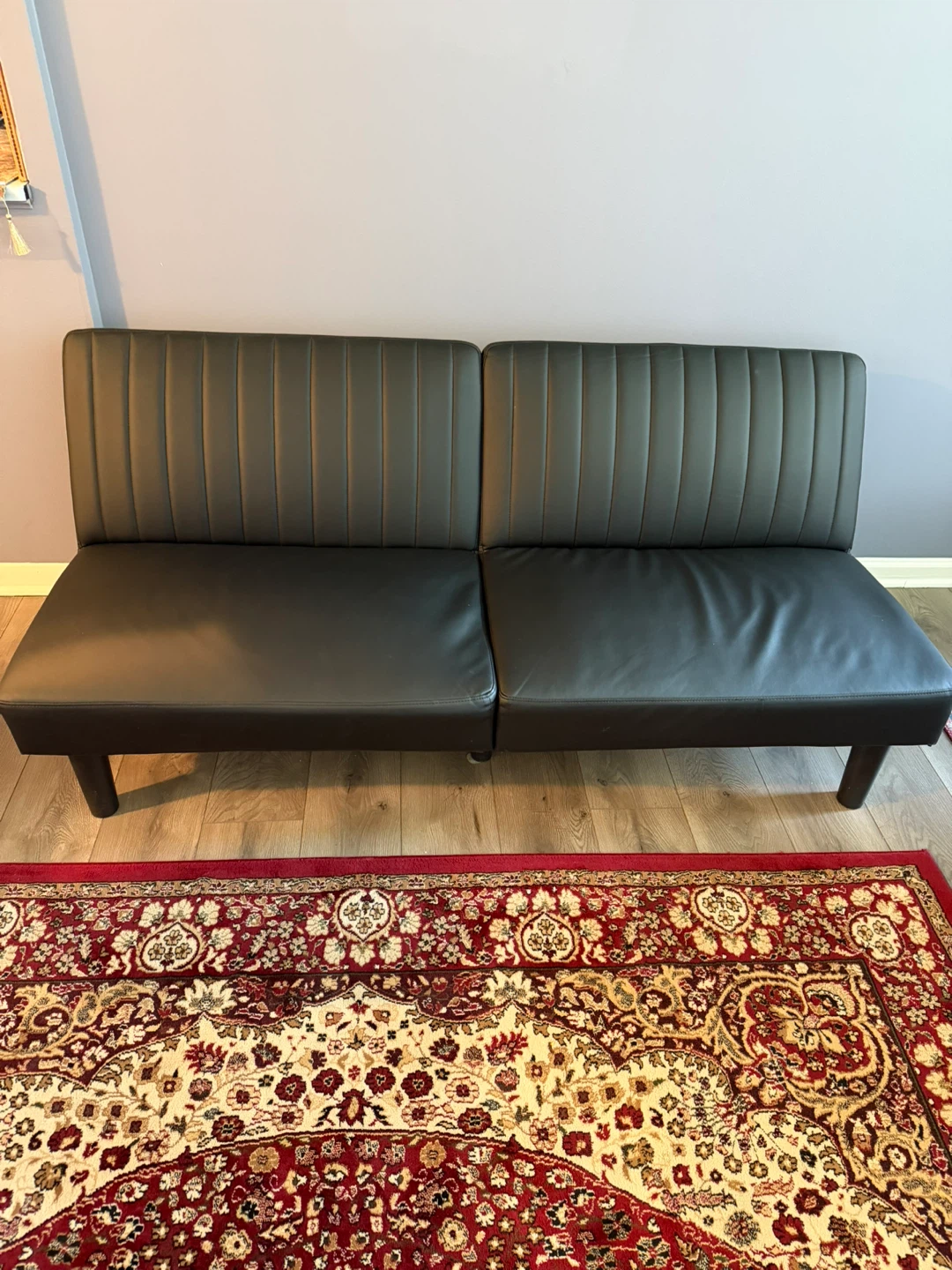 Black Faux Leather Futon Sofa - photo 2