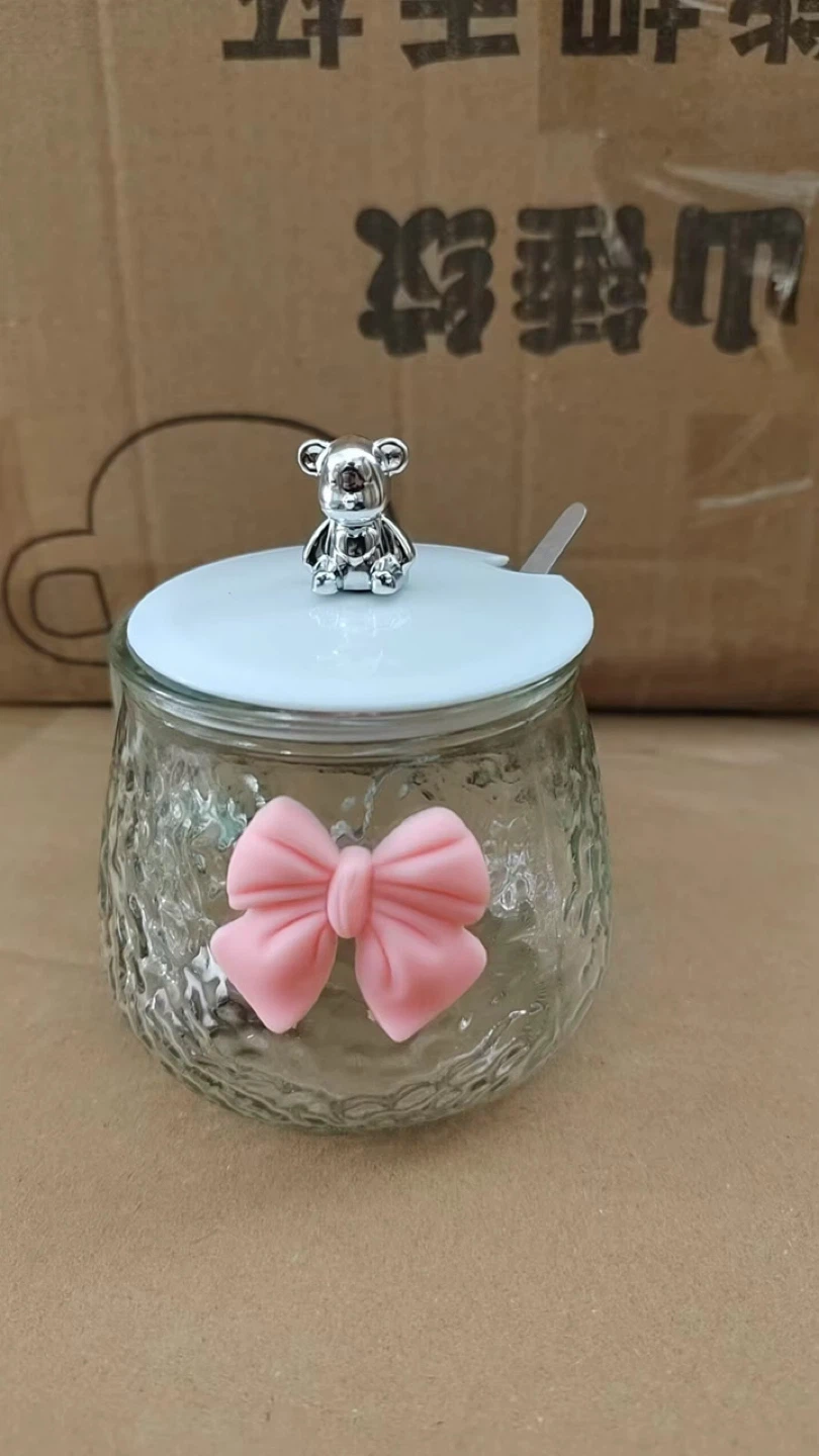 Glass Mug with Lid and Spoon - Bear Charm - photo 4