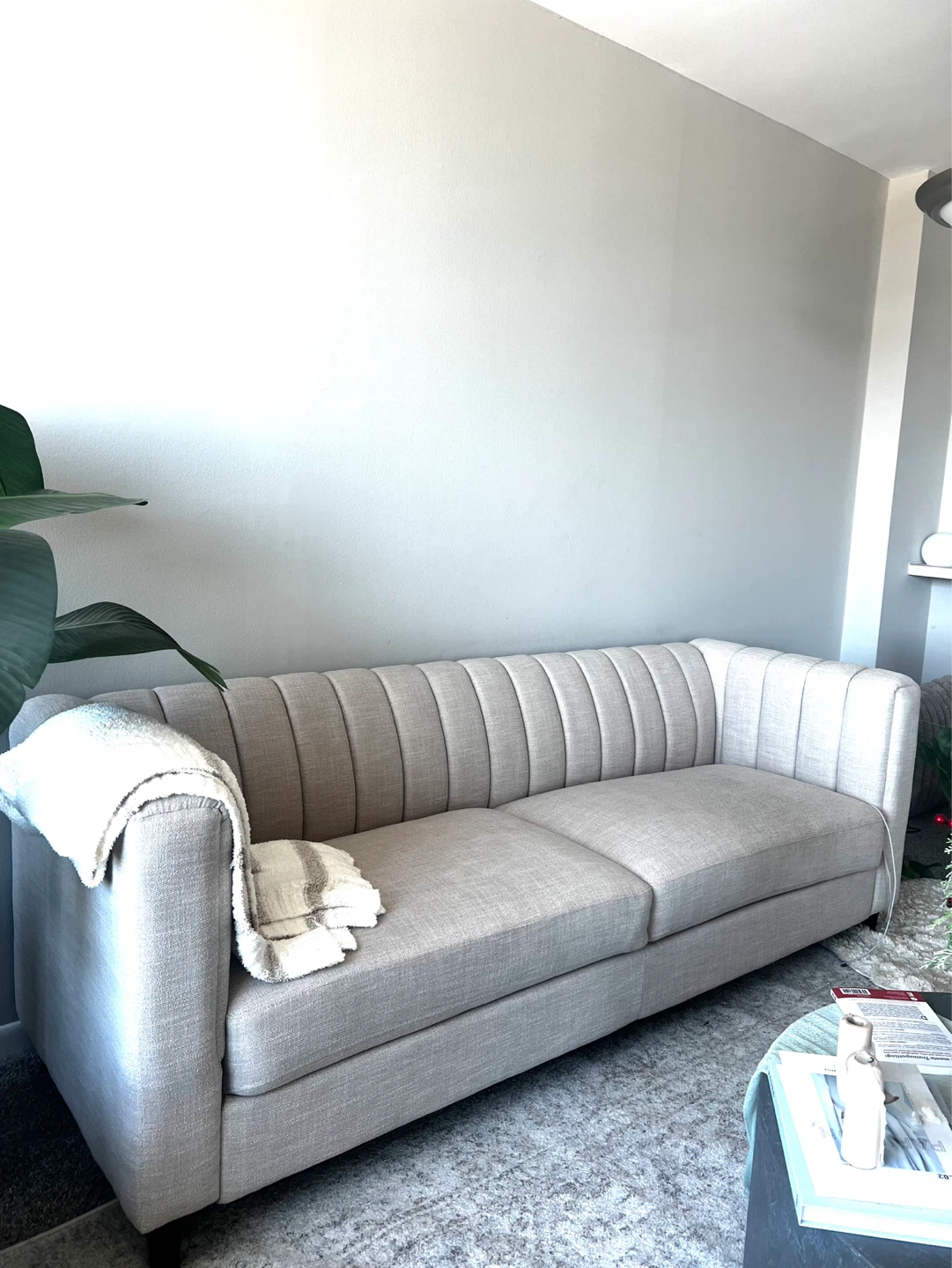 Light Beige Channel Tufted Sofa