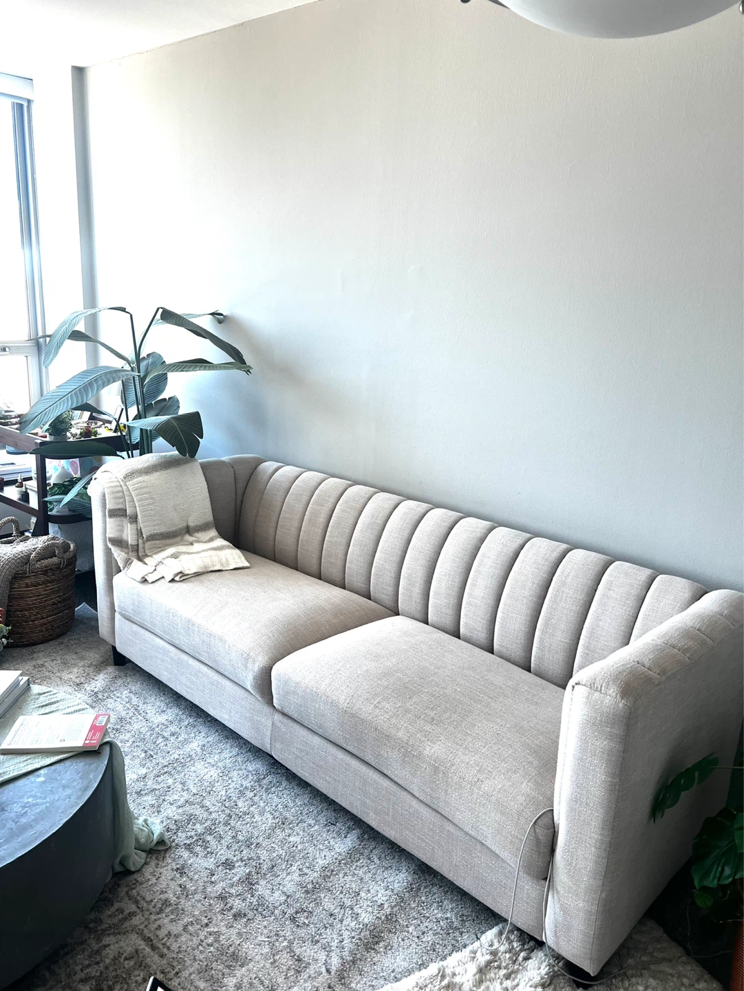 Light Beige Channel Tufted Sofa - photo 2
