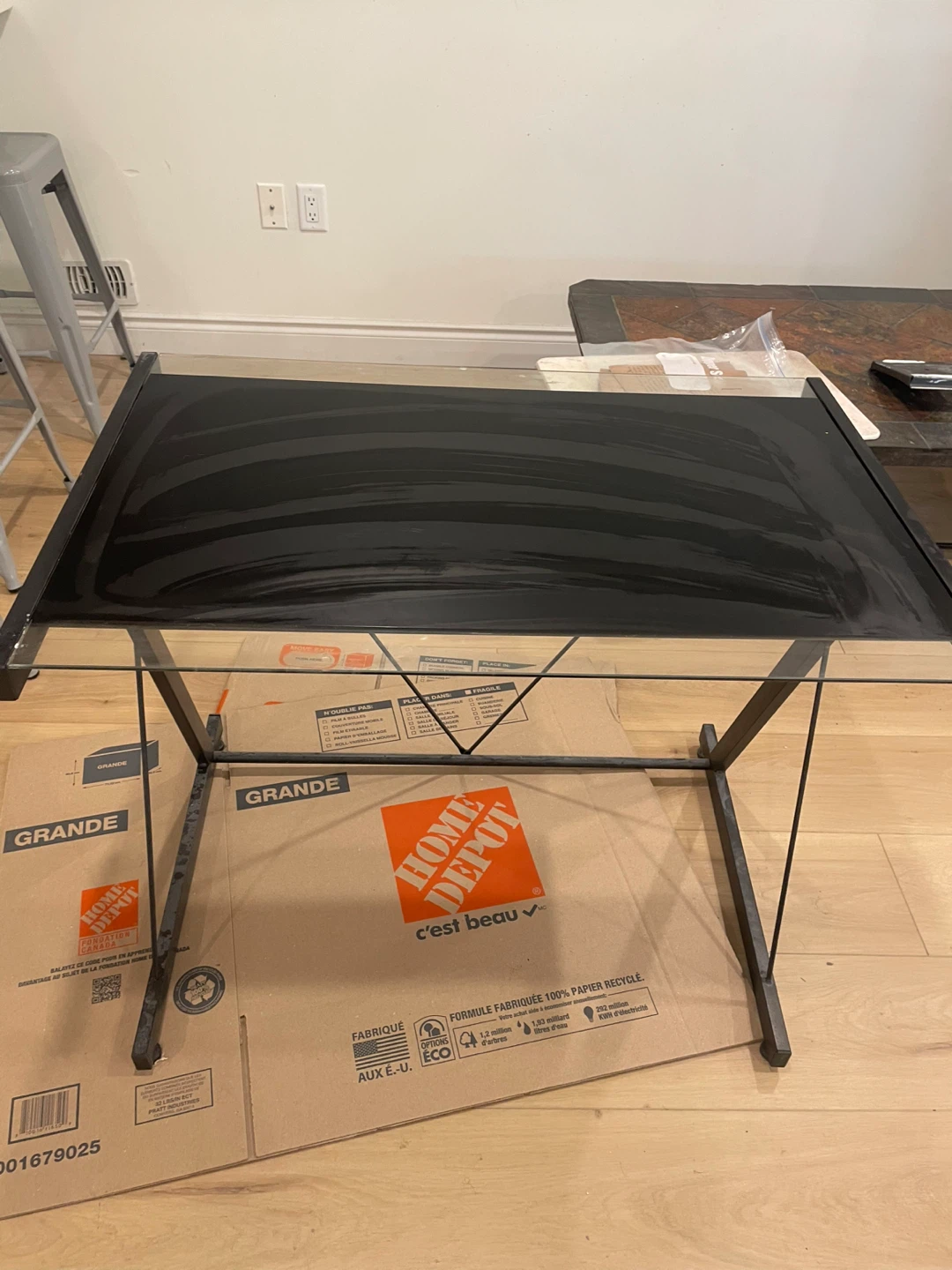 Modern Black Metal and Glass Desk