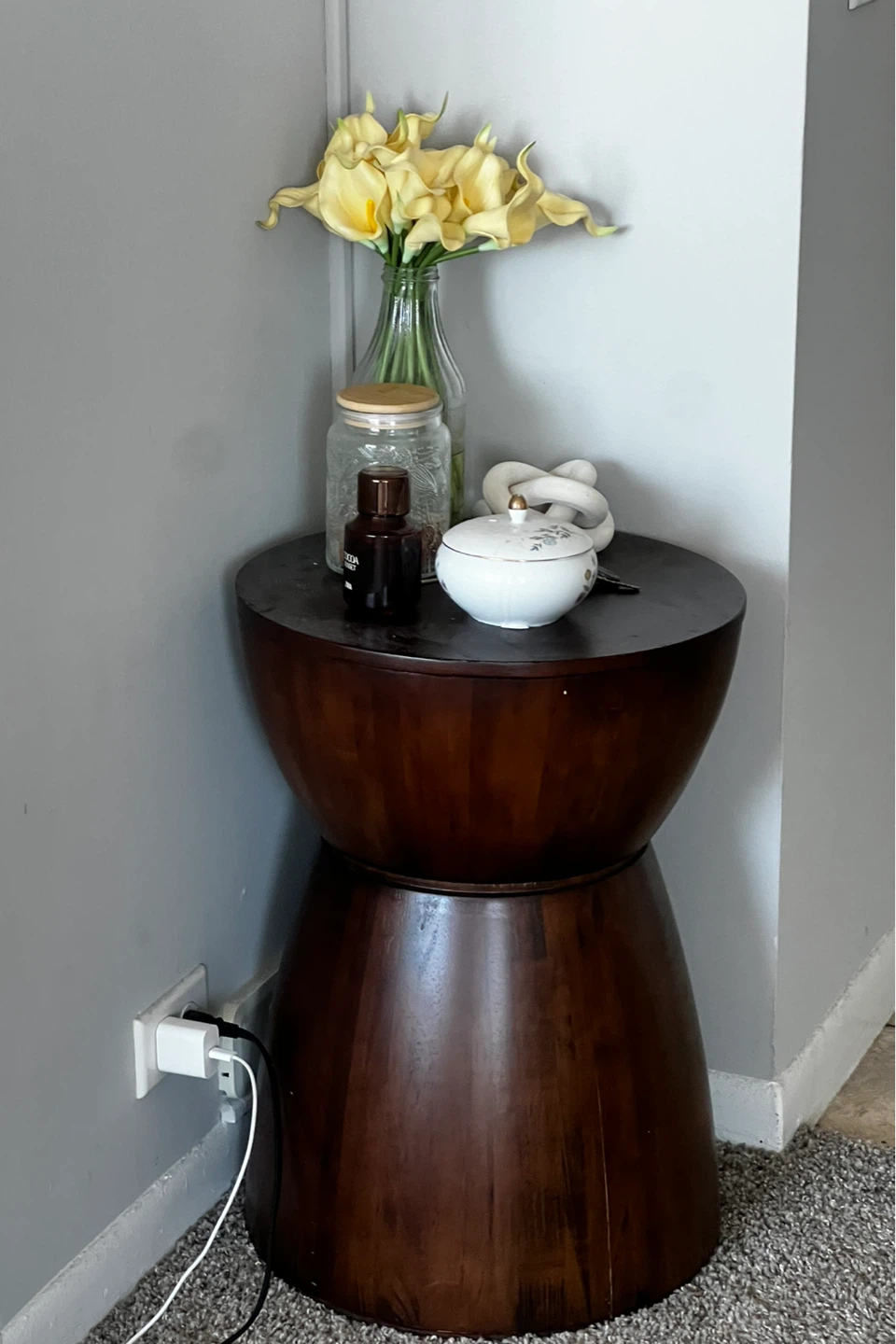 Wooden Drum Accent Side Table