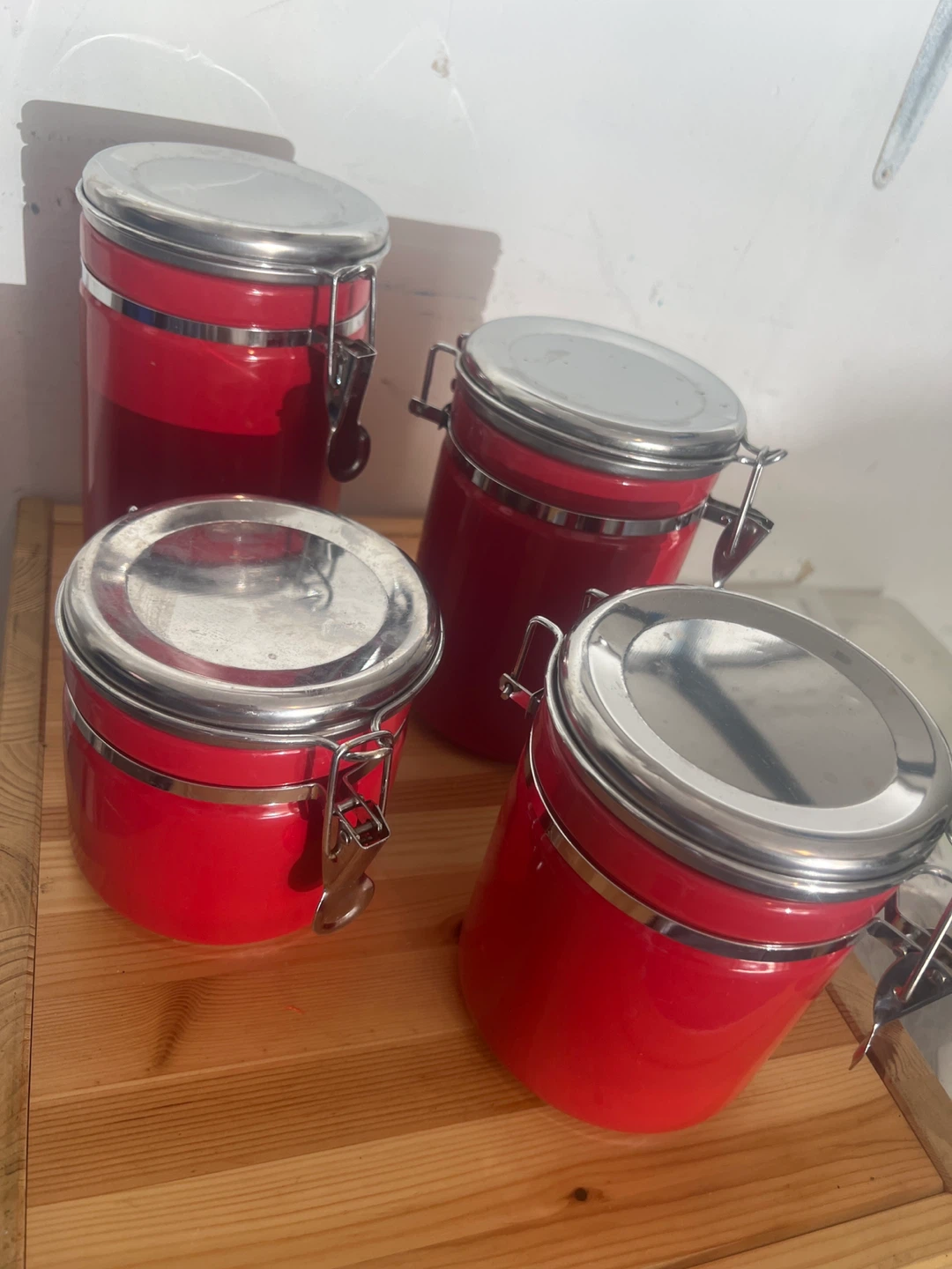 Set of 4 Red Kitchen Canisters
