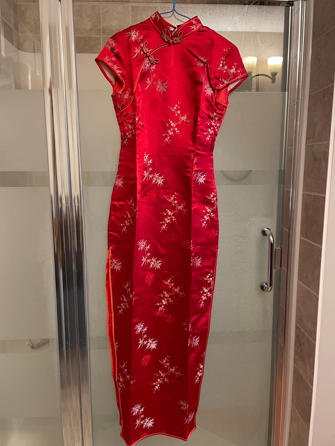 Red Cheongsam Dress with Floral Pattern
