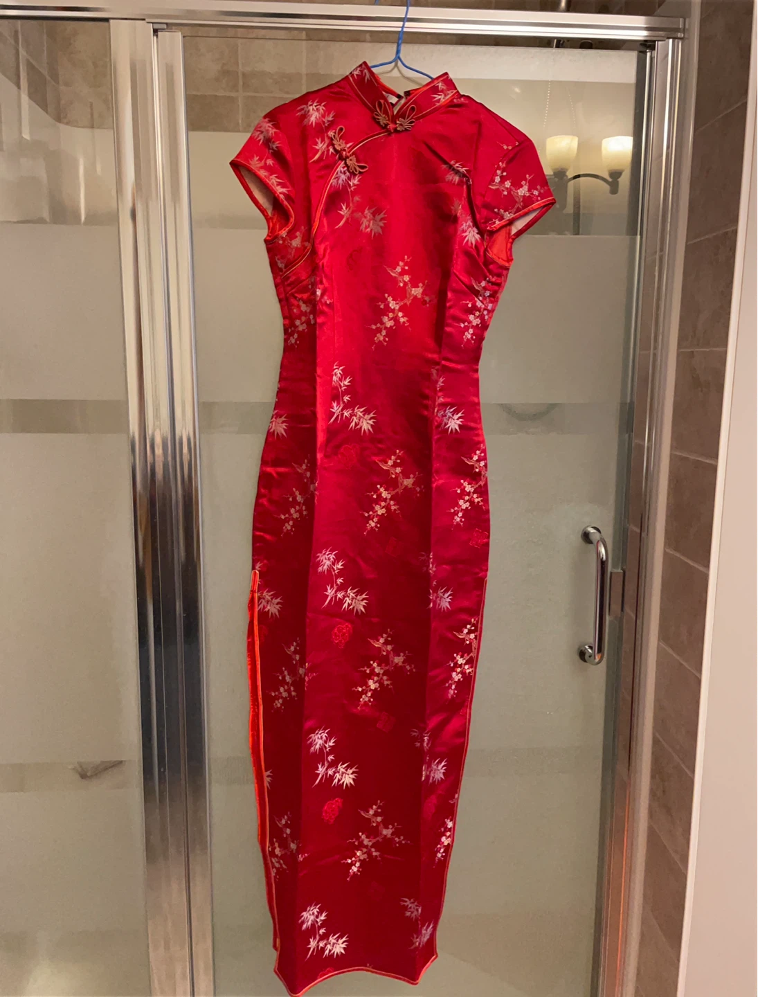 Red Cheongsam Dress with Floral Pattern - photo 2
