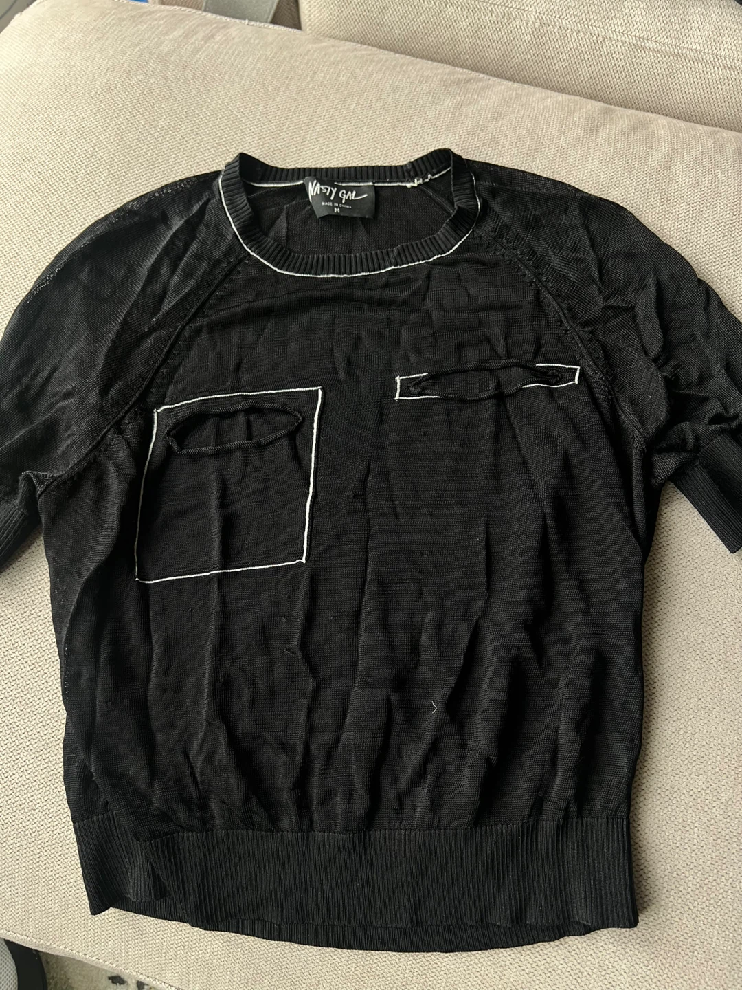 Nasty Gal Black Sheer Knit Sweater Top Size M