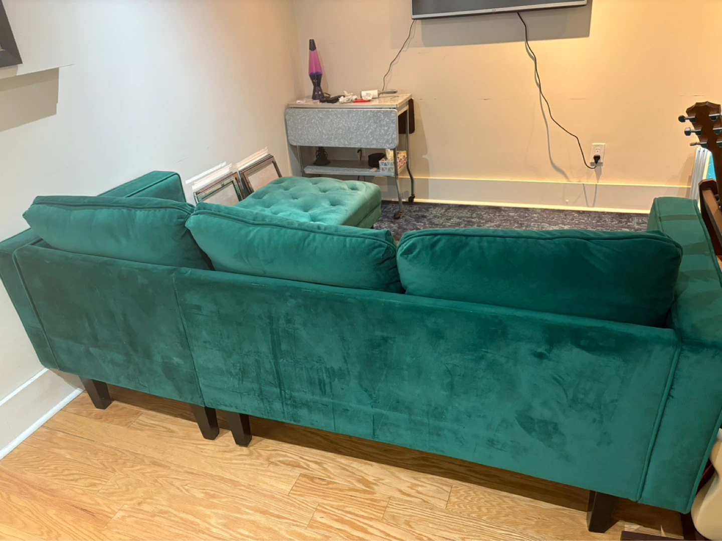 Green Velvet Sectional Couch - photo 2