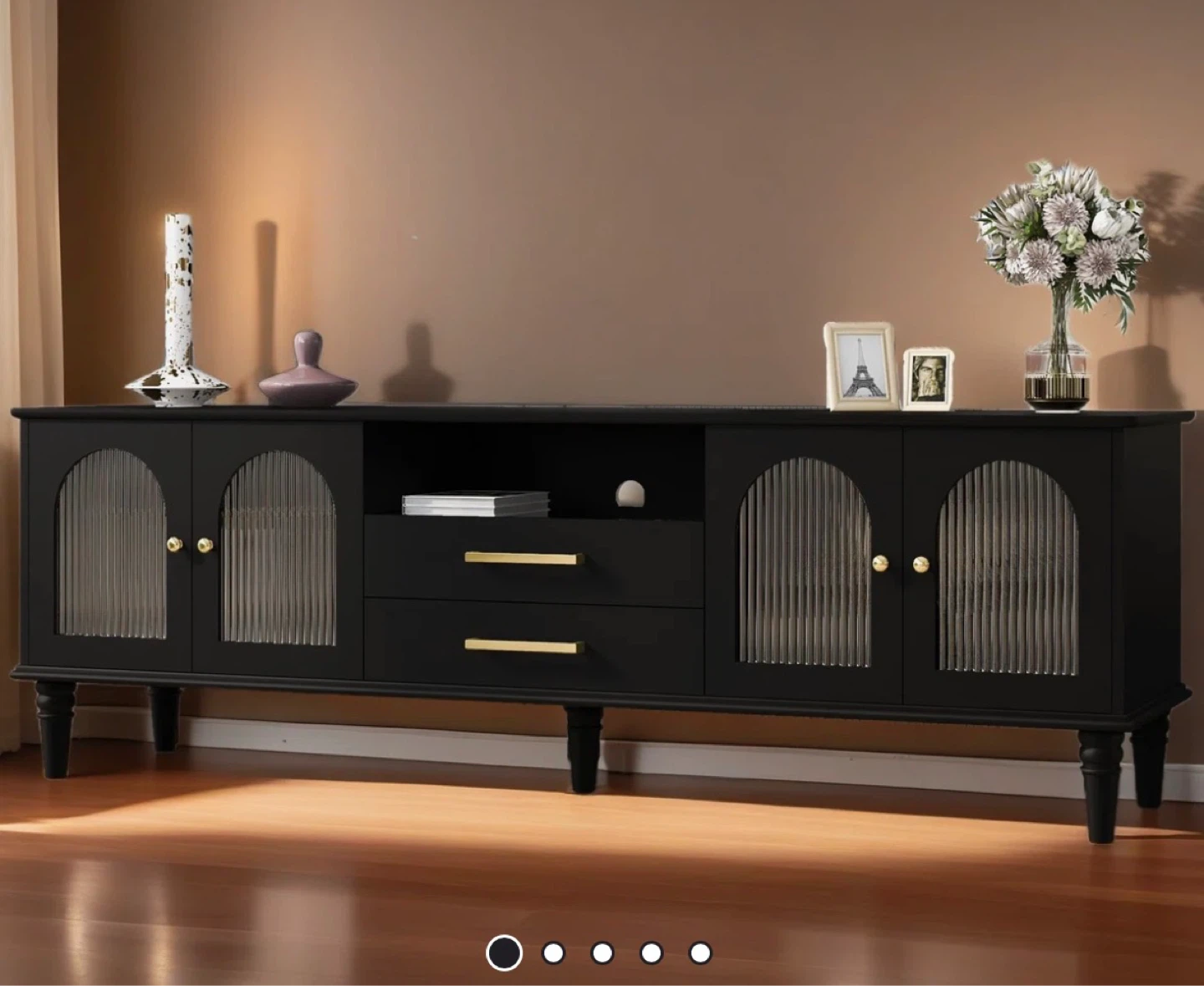 Black Media Console with Glass Doors - photo 3