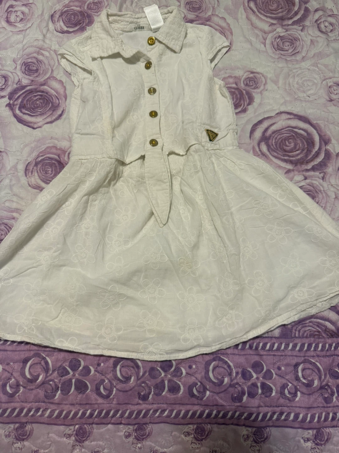 Guess Kids White Embroidered Dress - Size 5