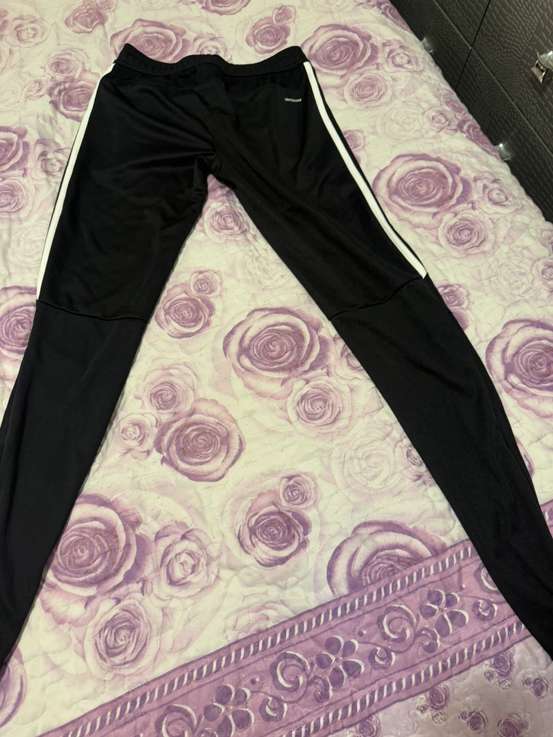 Adidas Black Training Pants with White Stripes - Size 2XS