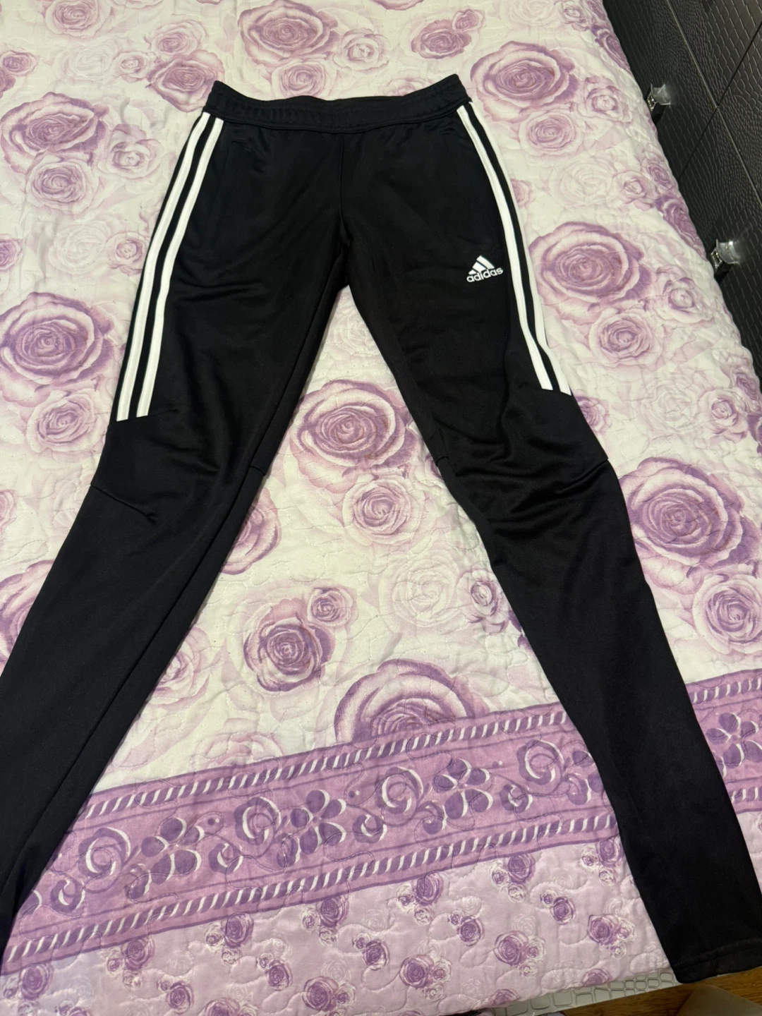 Adidas Black Training Pants with White Stripes - Size 2XS - photo 2