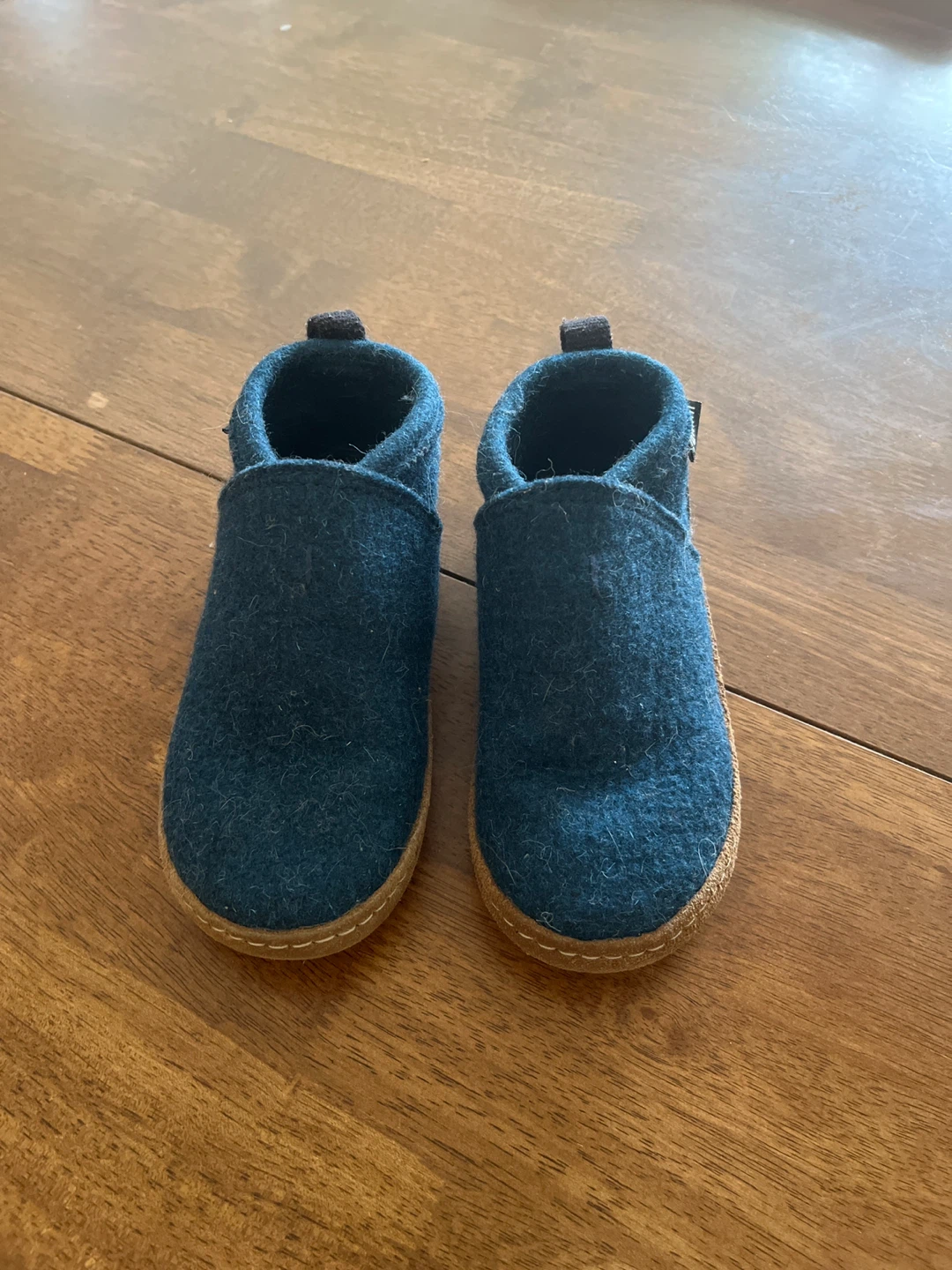 Blue Felt Baby Shoes with Suede Sole