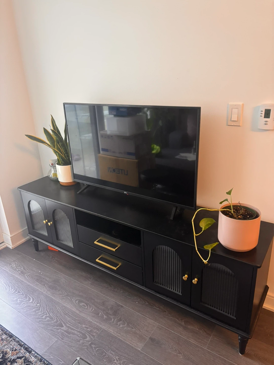 Black Media Console with Glass Doors