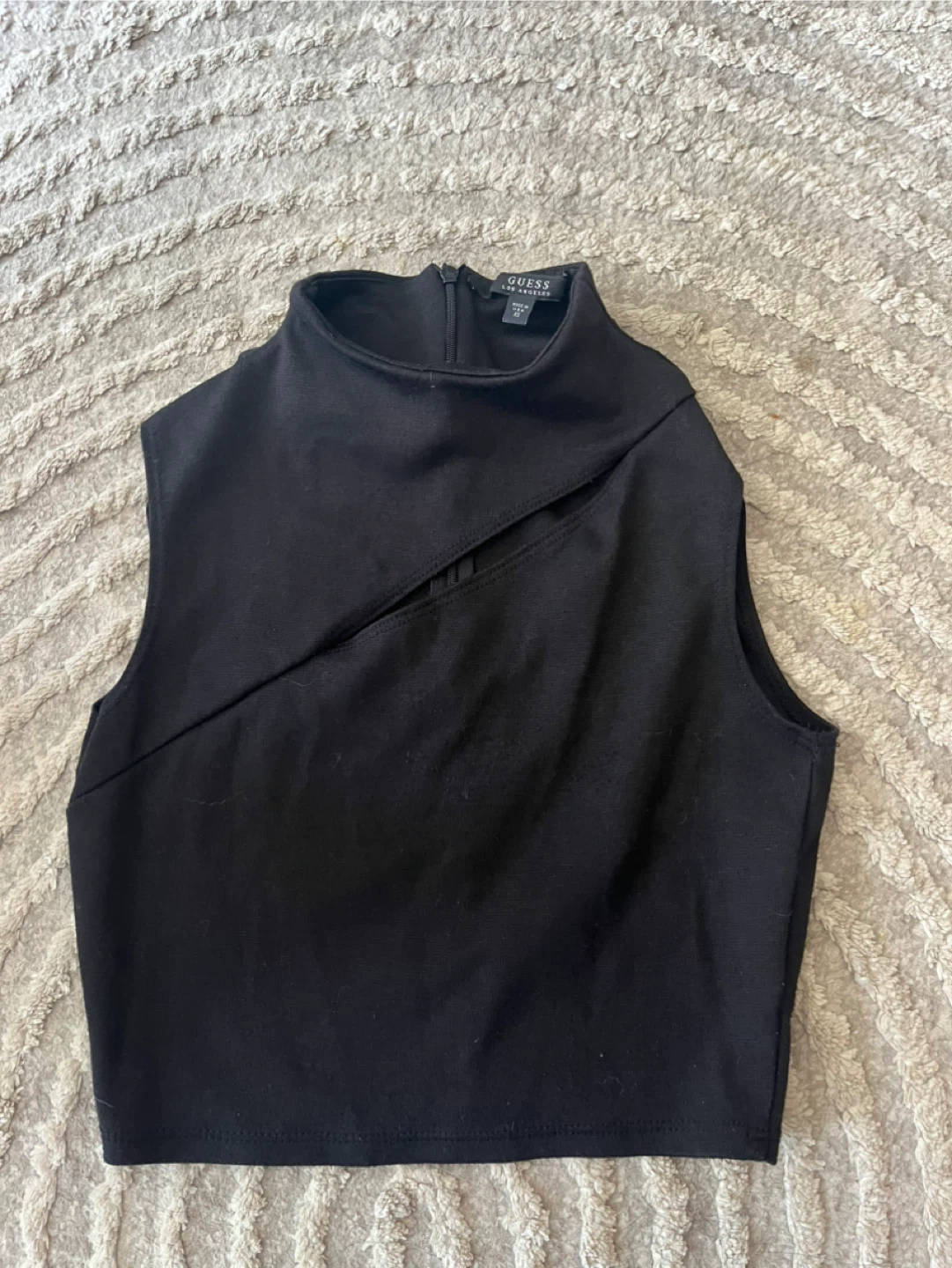 GUESS Black Mock Neck Cutout Crop Top NEW