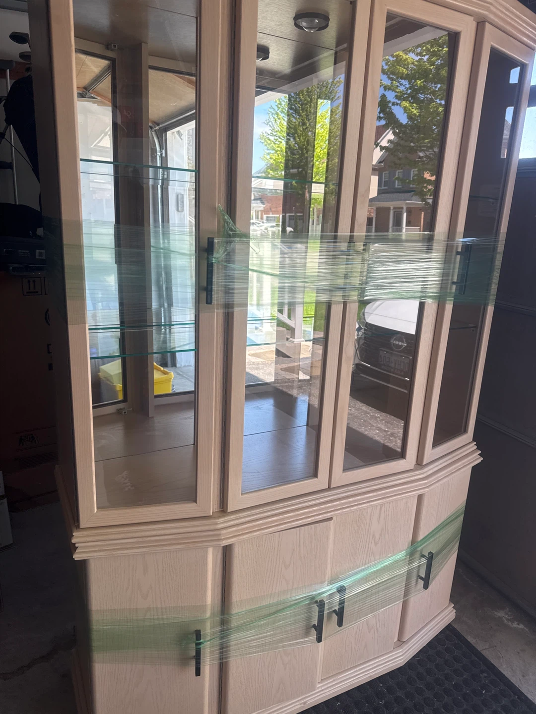 Light Oak China Cabinet with Glass Doors