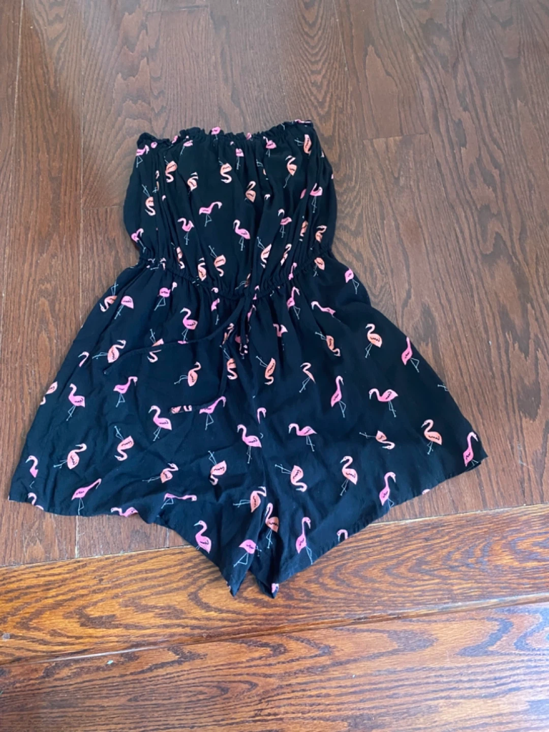 George. Black Flamingo Print Strapless Romper Size S/P