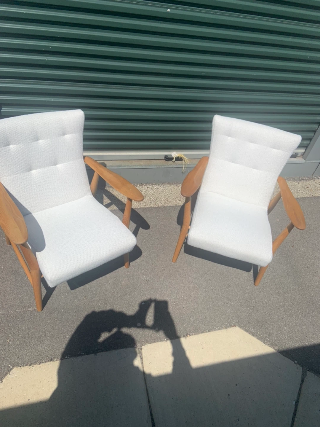 Set of 2 White Upholstered Armchairs with Wood Frame