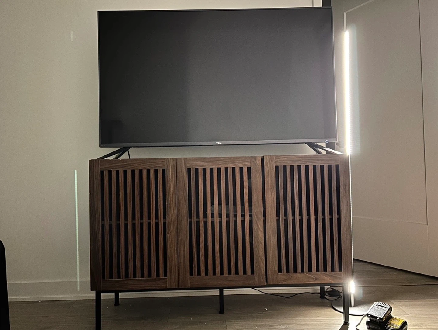Wooden Cabinet with Slatted Doors