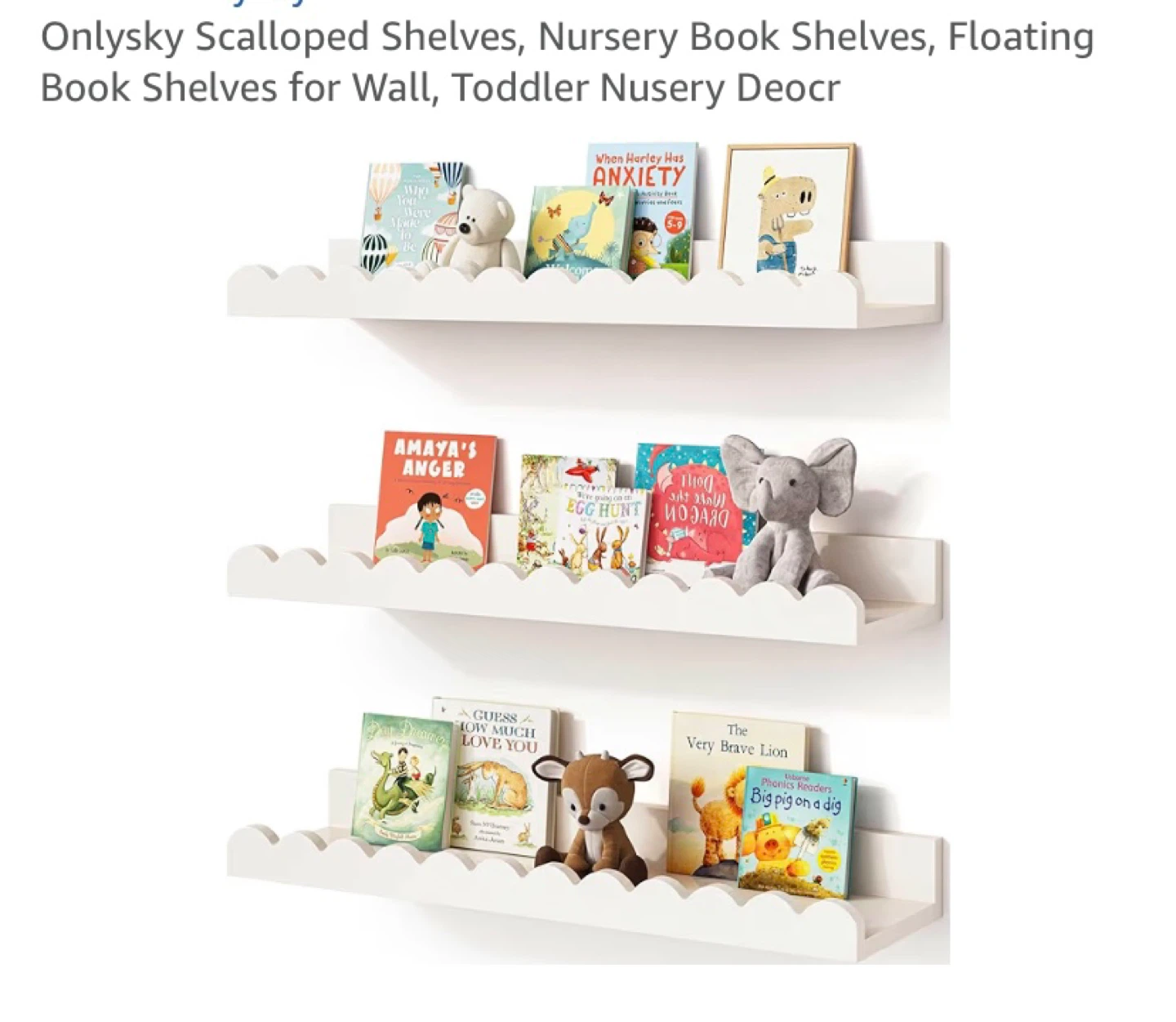 New Scalloped Edge Wood Floating Shelves Set of 3 White