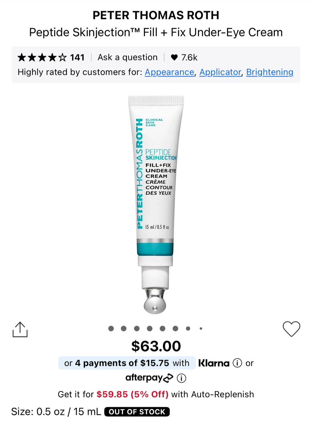 Peter Thomas Roth Peptide Skinjection Fill-Fix Eye Cream 0.5 oz