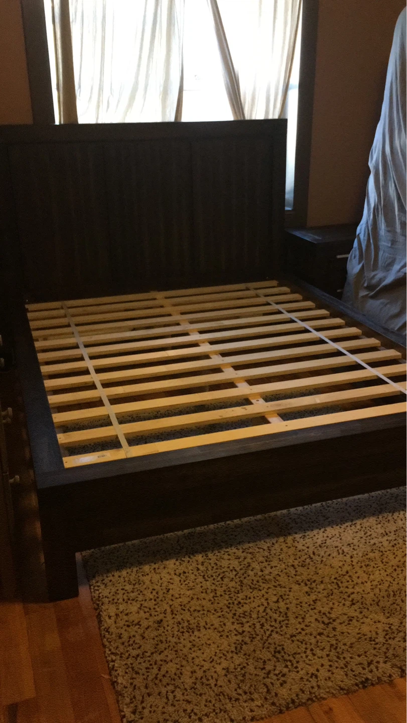 Dark Wood Bedroom Set: bed frame, dresser and nightstand