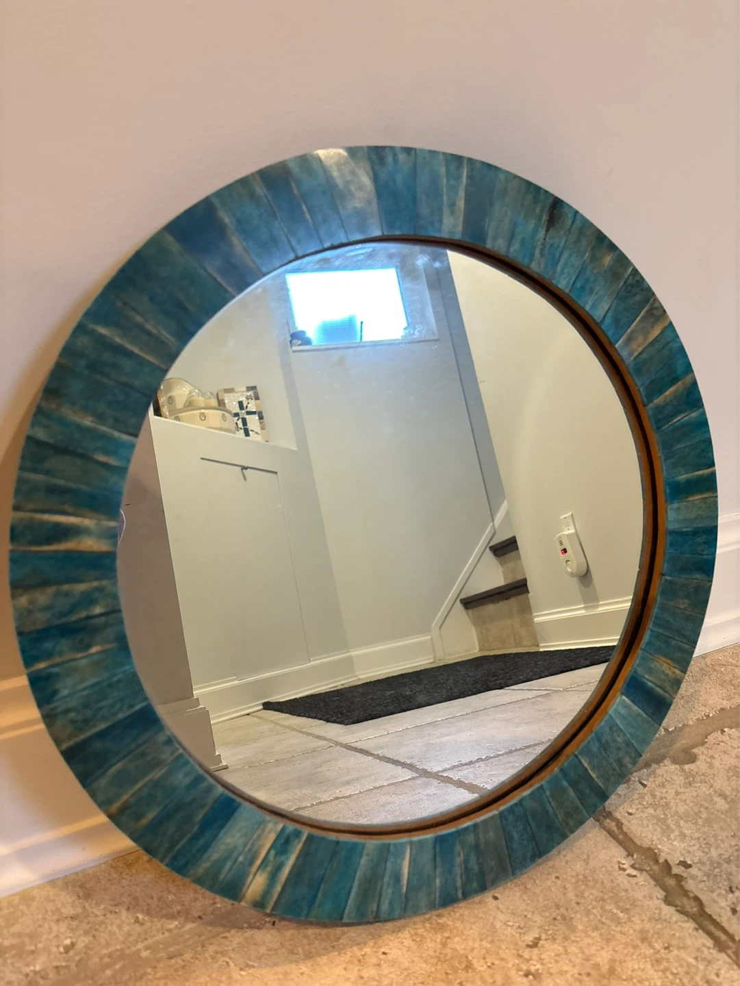 Round Decorative Mirror with Teal Mosaic Frame
