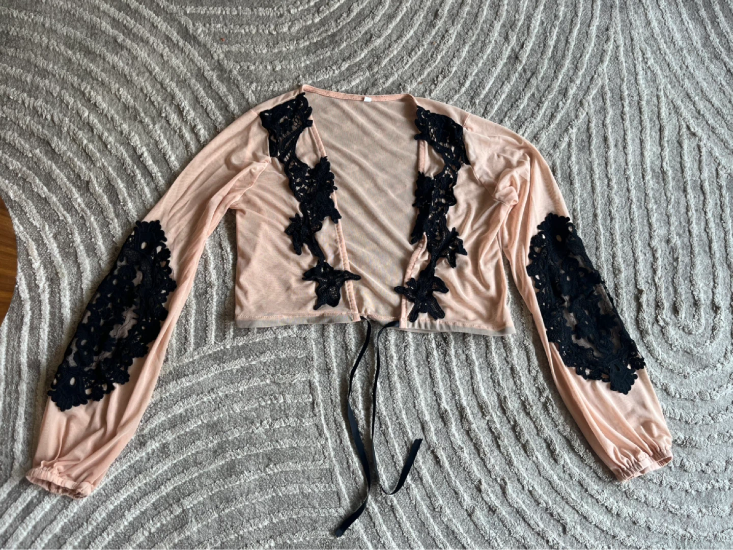 Sheer Mesh Lace Trim Cardigan NEW