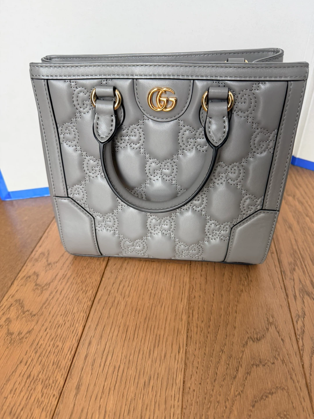 Gucci GG Matelassé Leather Top Handle Bag Grey
