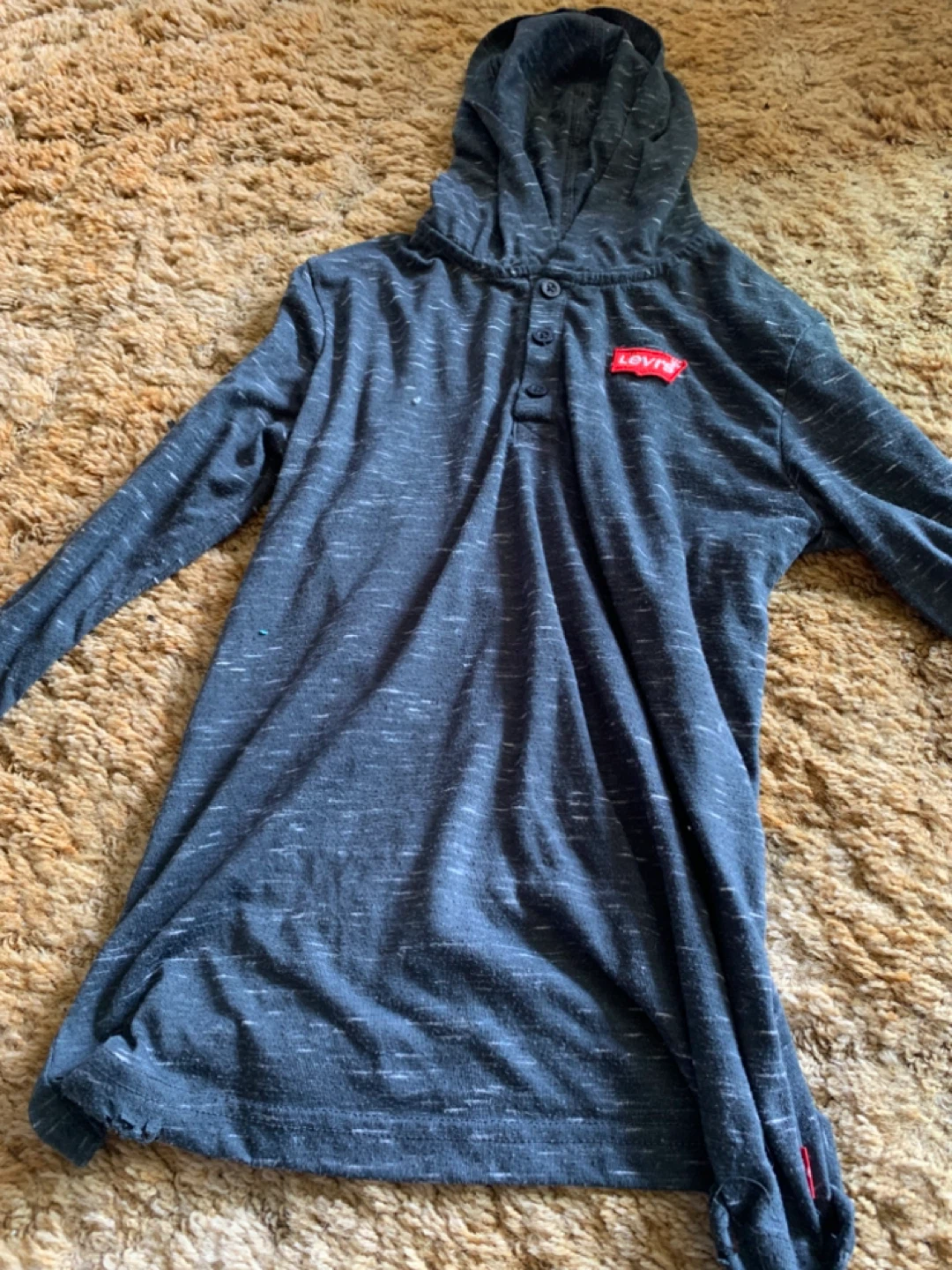 Levi's Grey Heather Hooded Henley Shirt L/G 10/12